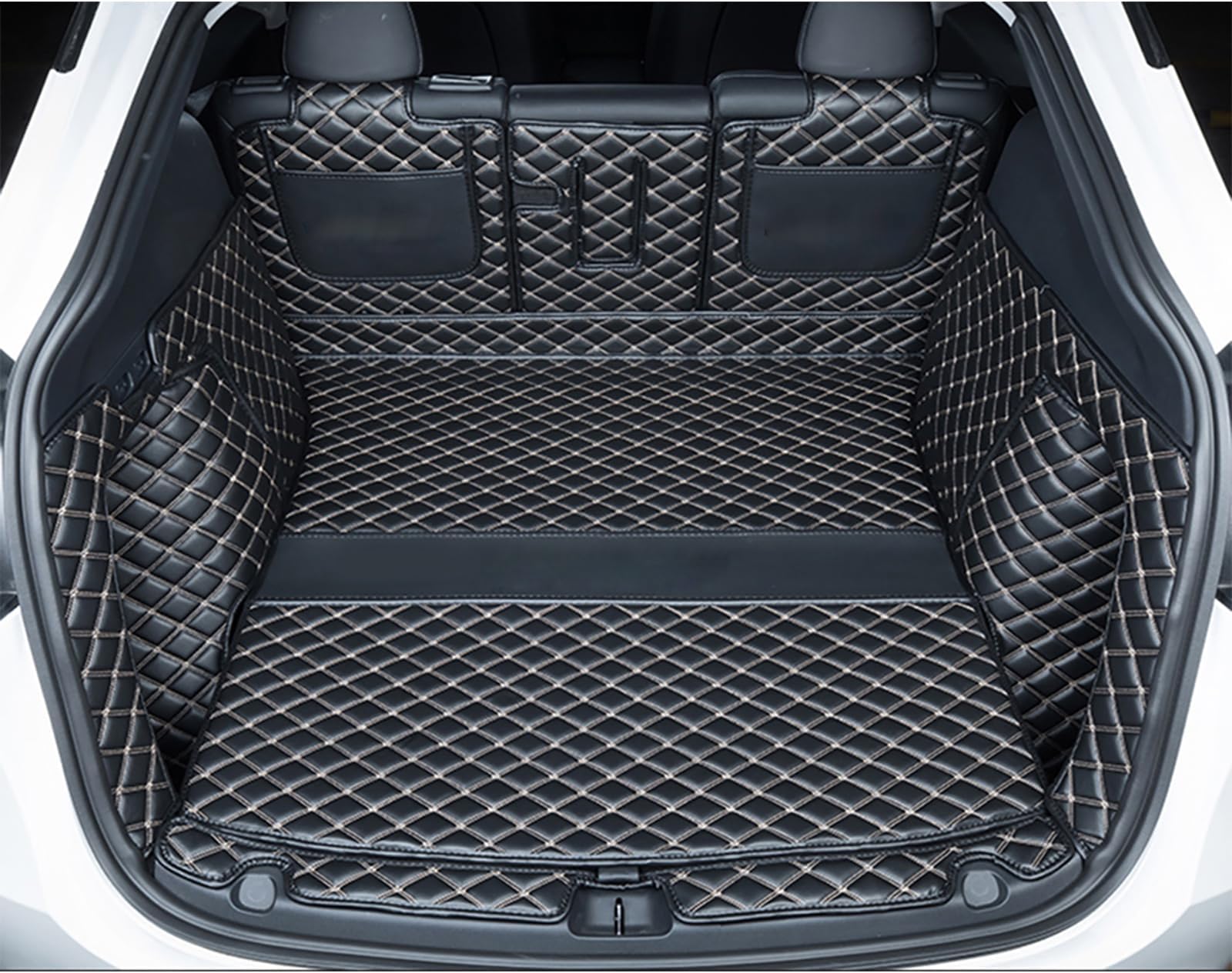 Cargo Mat Compatible with Tesla Model Y 5-Seater 2020-2025 Car Trunk Liner (Rear Trunk Cover+Back Seat Protector+High Sides Panel Protector+Door Sill Protector)
