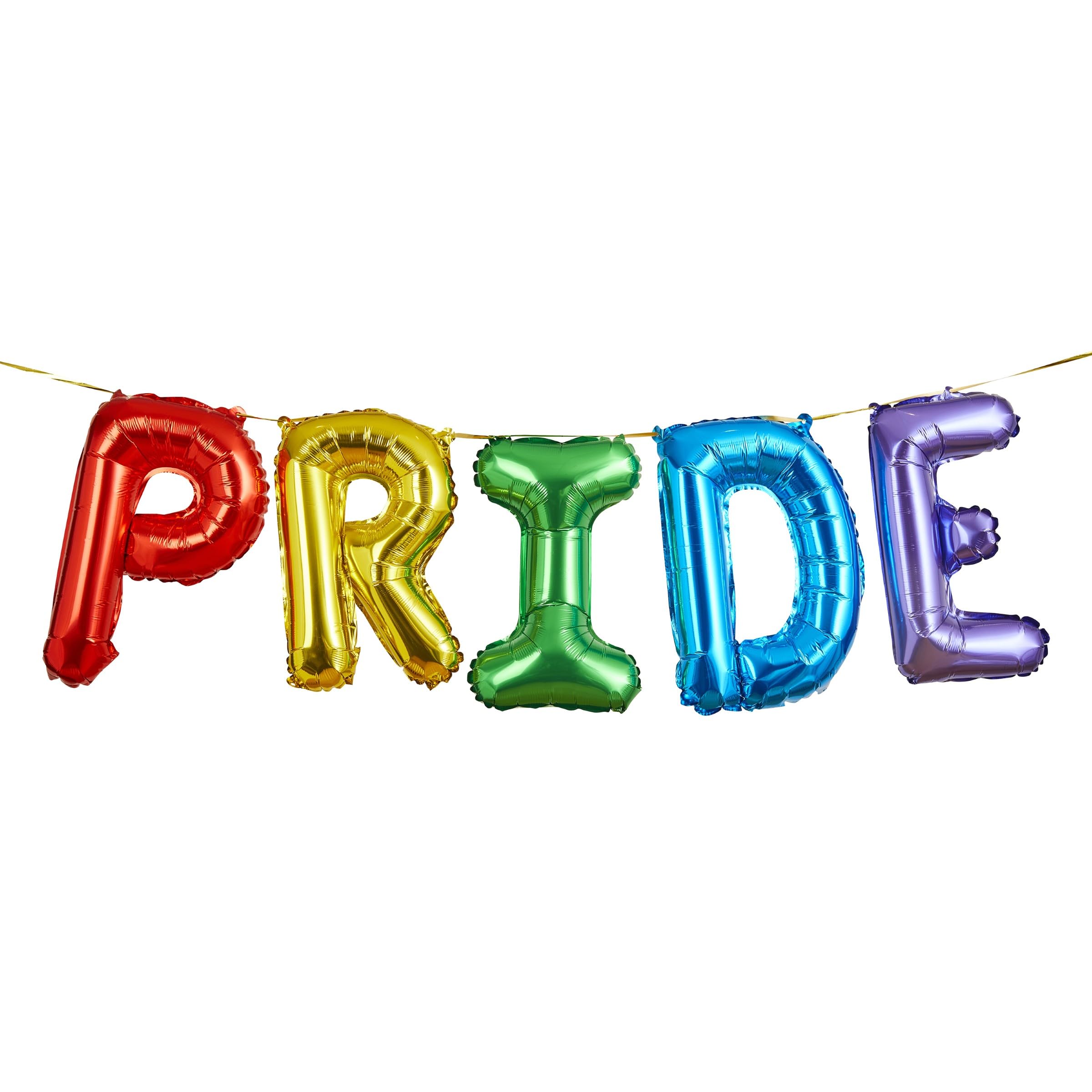 Pride Rainbow Foil Balloon Garland, 16 Inch Letter Balloons, Air Fill Party Decoration