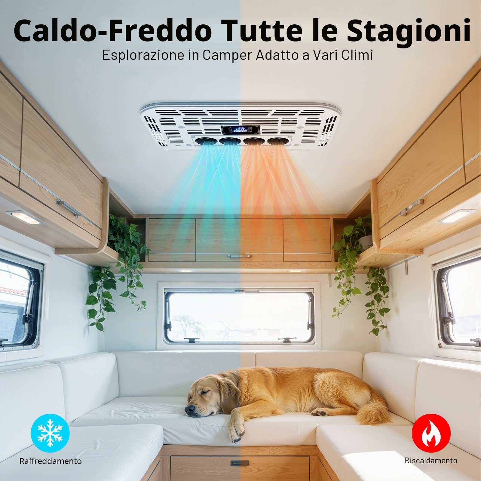 Aria condizionata per camper da 12 V, condizionatore d'aria a tetto, camper da 12 Volt DC con riscaldamento, aria condizionata silenziosa, riscaldamento rapido e raffreddamento per furgoni, camion