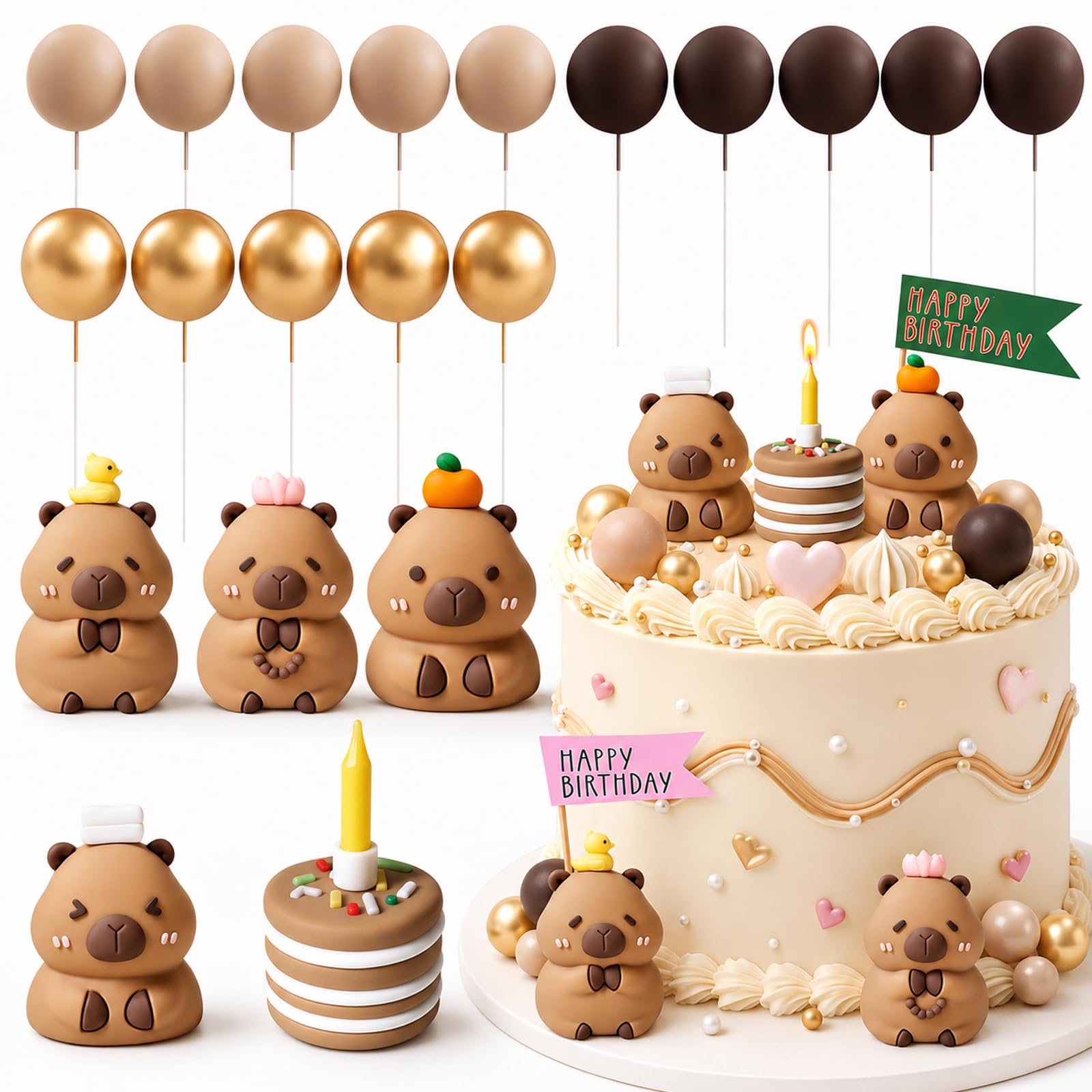 Capybara Kuchen Dekorations 29PCS Tortendeko Capybara,Capybara Kuchen Deko, Kuchendeko,Cake Topper Tiere Torte Dekoration für Geburtstag,Happy Birthday Party