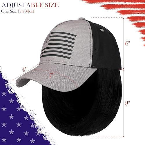 Miniatura 10 de Sombrero de bandera estadounidense con extensiones de cabello, peluca de bandera de Estados Unidos, ajustable, recto, corto, 14 pulgadas, sintético,