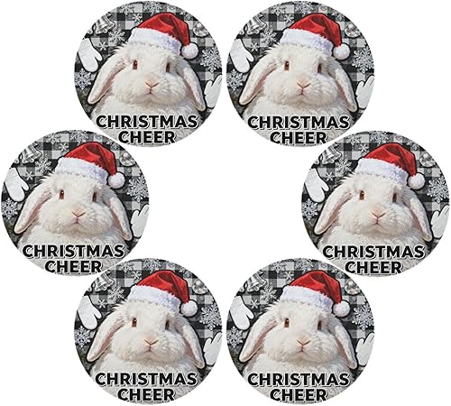 Miniatura 3 de Rabbit Merry Christmas Black Plaid Natural placemats Round Waterproof placemats for Kitchen Table Set of 4 15x15 in manteles para comedor