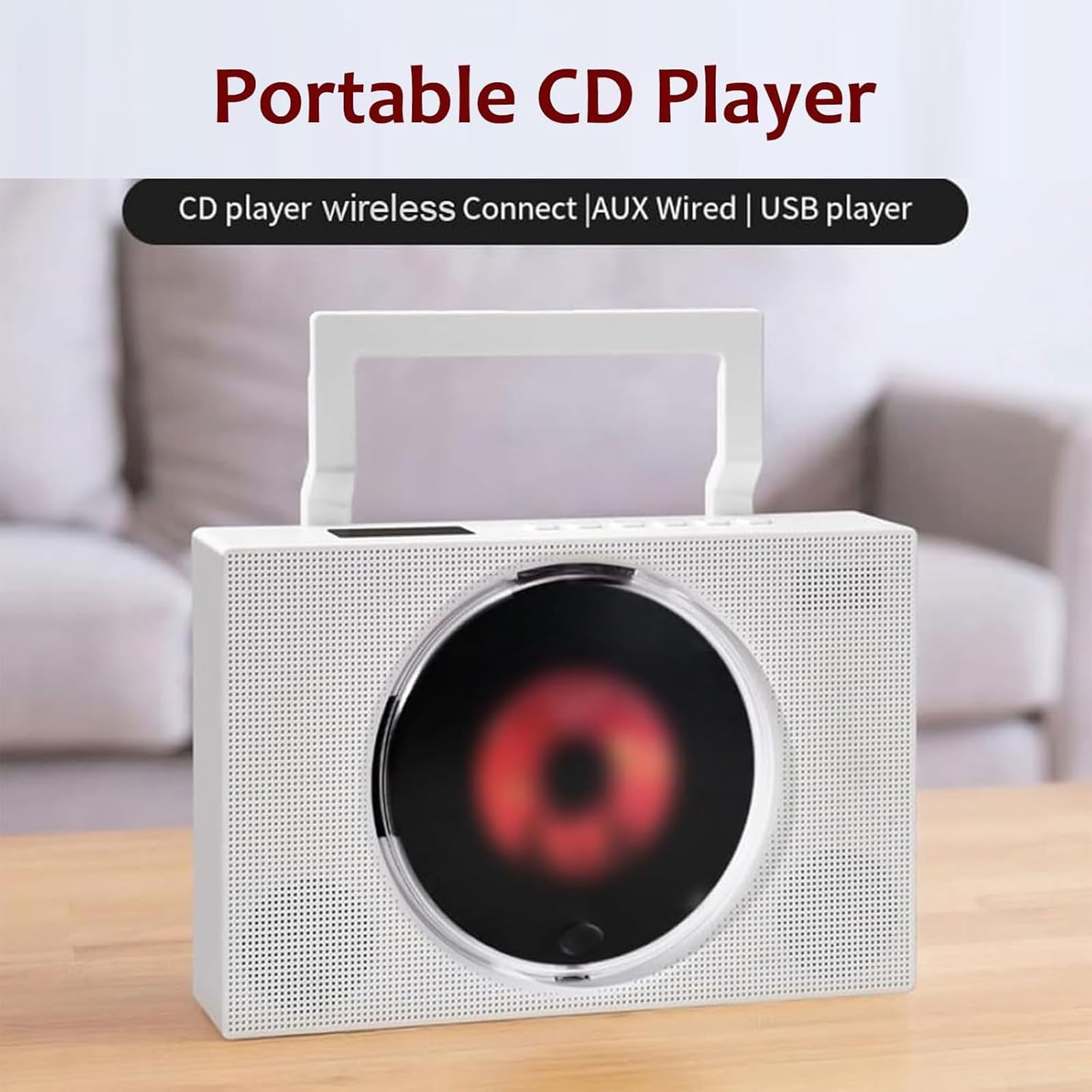 Lettore CD portatile con Bluetooth, radio FM, telecomando, altoparlanti da 45 mm, modalità di riproduzione multiple, compatibile con CD, MP3, WMA, USB, AUX da 3,5 mm, auricolare