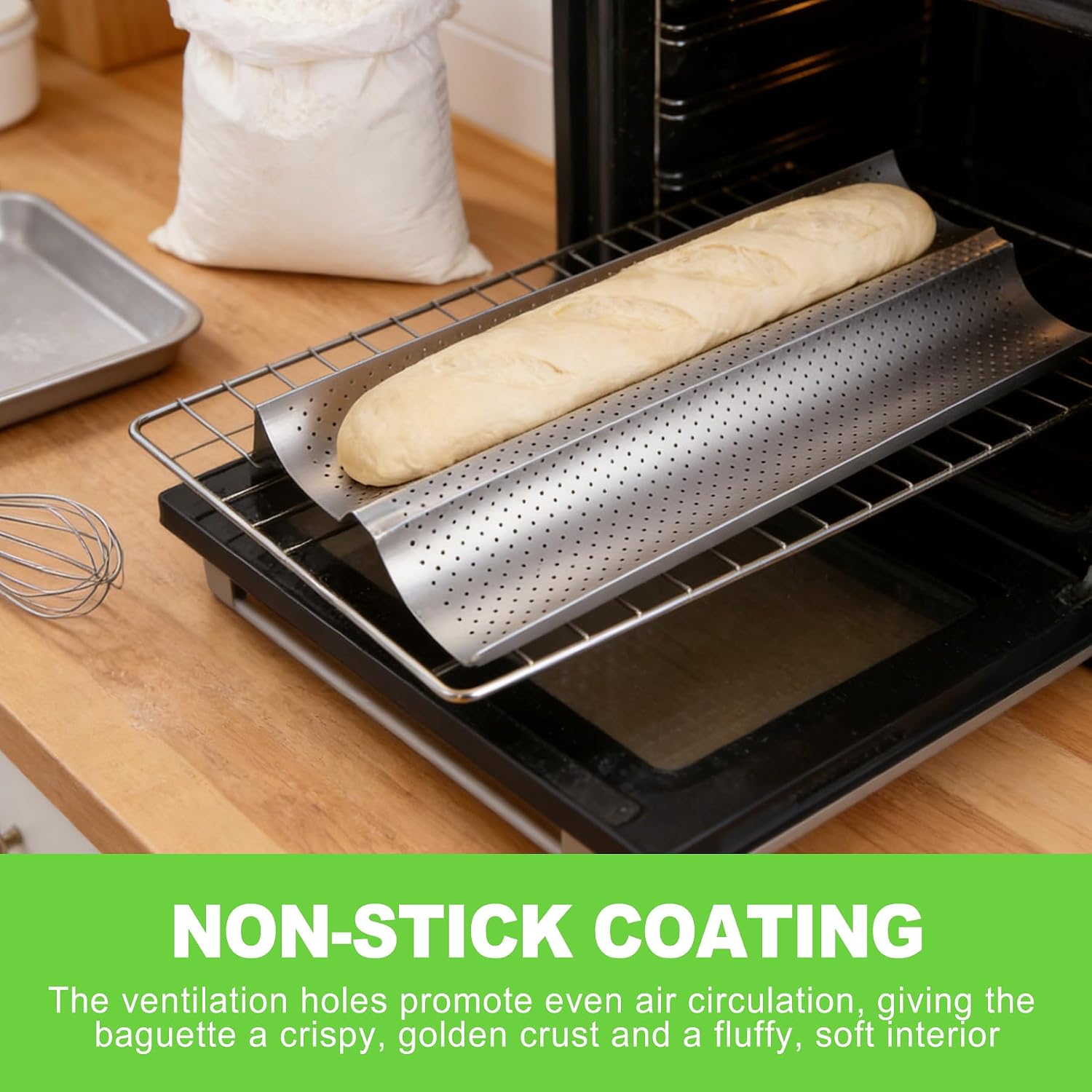 2 Loaf Baguette Pan Nonstick Perforated French Bread Baking Pan for Oven Sourdough Bread Baking Tray Carbon Steel Baguette Baking Mold for Homemade Bread Kitchen Baking Tools