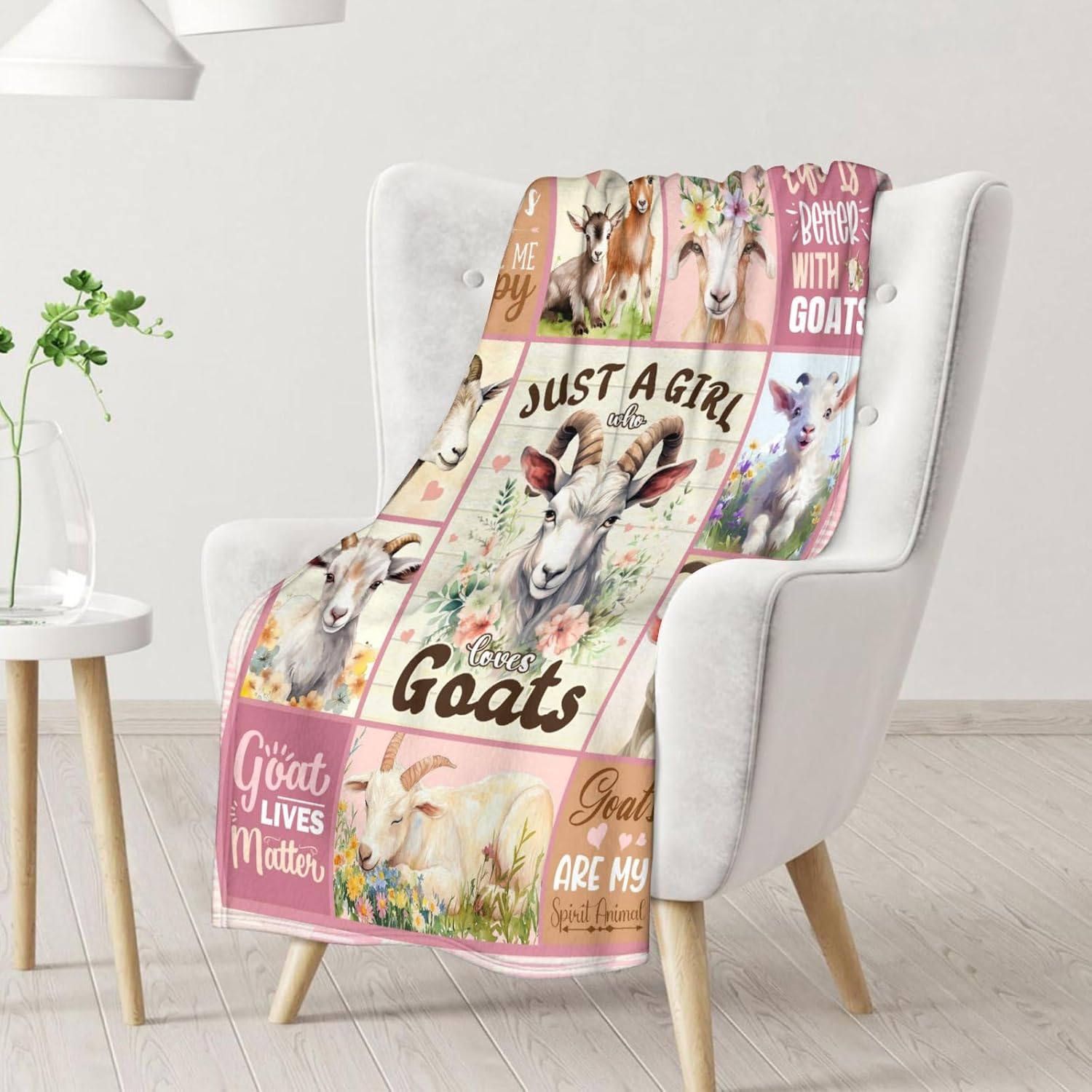 Goat Blanket for Adults - 60" x 80" Inches Cute Throw Blankets for Women - Pink Soft Furry Throws for Sofa, Bed & Living Room