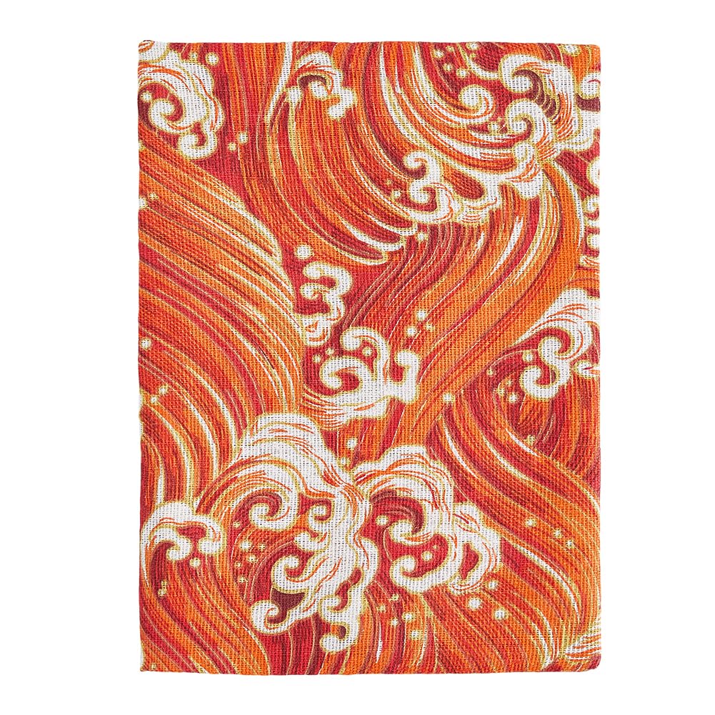 SUPERFINDINGS Decor Book Sleeve A5 Cloth Book Cover Orange Books Protector with Japanese Wave Pattern Washable Dust Cover Rectangle Scrapbook Cover for Paperback Notebook Diary,Unfold: 14.9x21.8cm