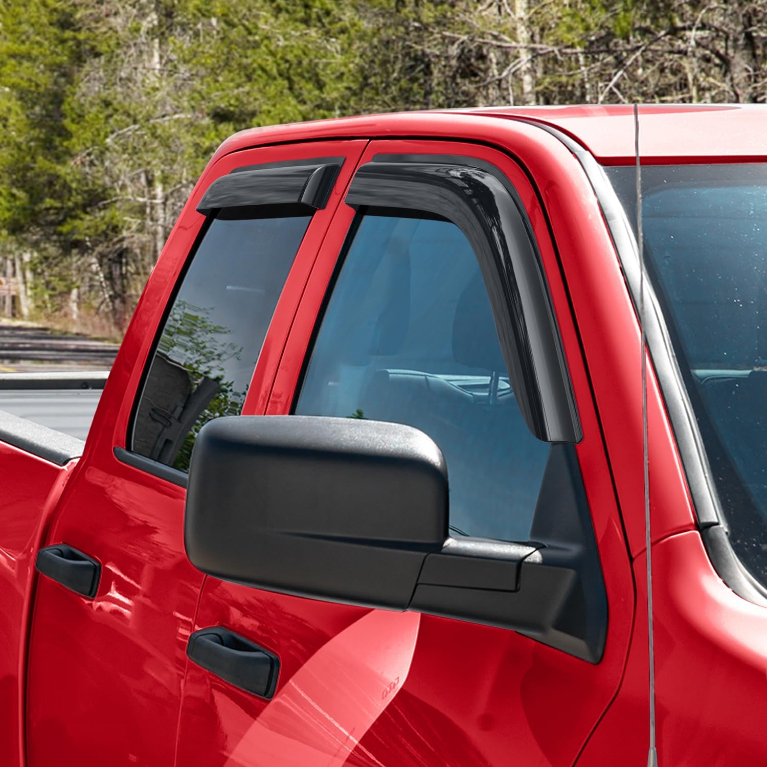 Voron Glass Tape-on Extra Durable Rain Guards for Trucks Dodge RAM 2009-2018 Quad Cab, Window Deflectors, Vent Window Visors, 4 Pieces - 130012