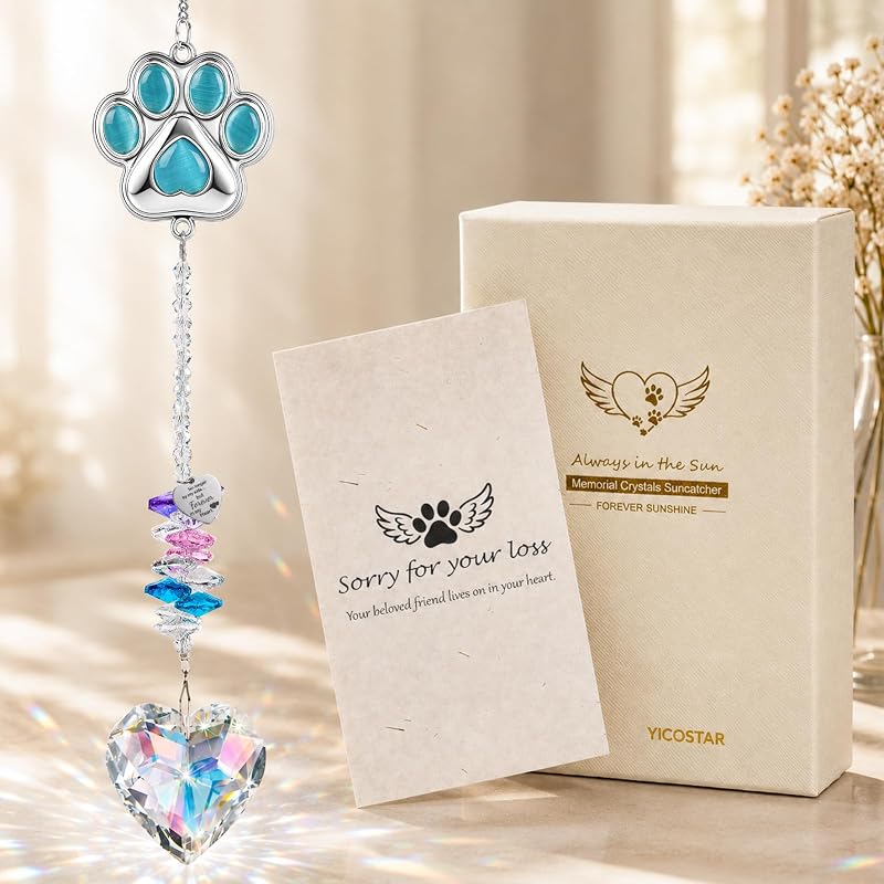 Dog Memorial Gifts for Loss of Dog,Pet Memorial Gifts(Blue) | Cats Bereavement Remembrance,Crystal Glass Paw,K9 Crystal,Loss of Dog Sympathy Gift,Pet Loss Sympathy,Gift Box,Comfort Card
