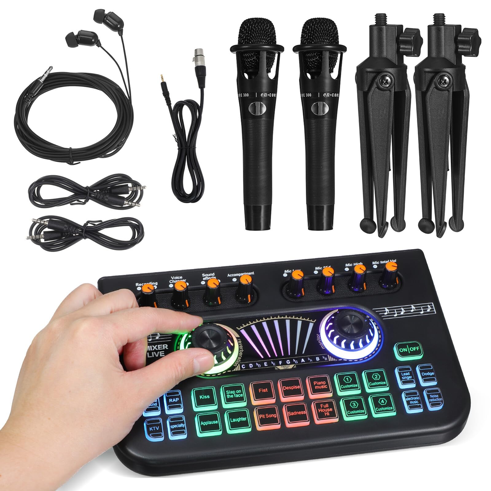 Ciieeo Kit di Registrazione Audio per Studio di Microfoni per Dj con Cambio Voce Scheda Audio per Live Streaming e Registrazione Vocale