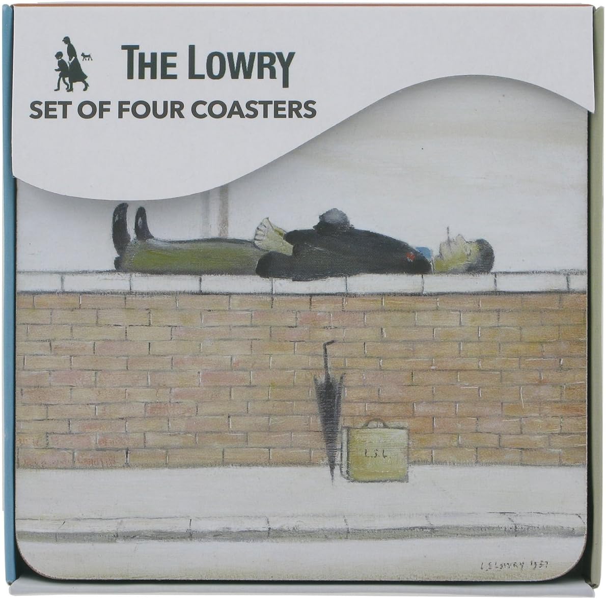 Officially Licensed LS Lowry Art Coasters - "Man Lying On A Wall", Set of 4 (10.5 x 10.5cm)
