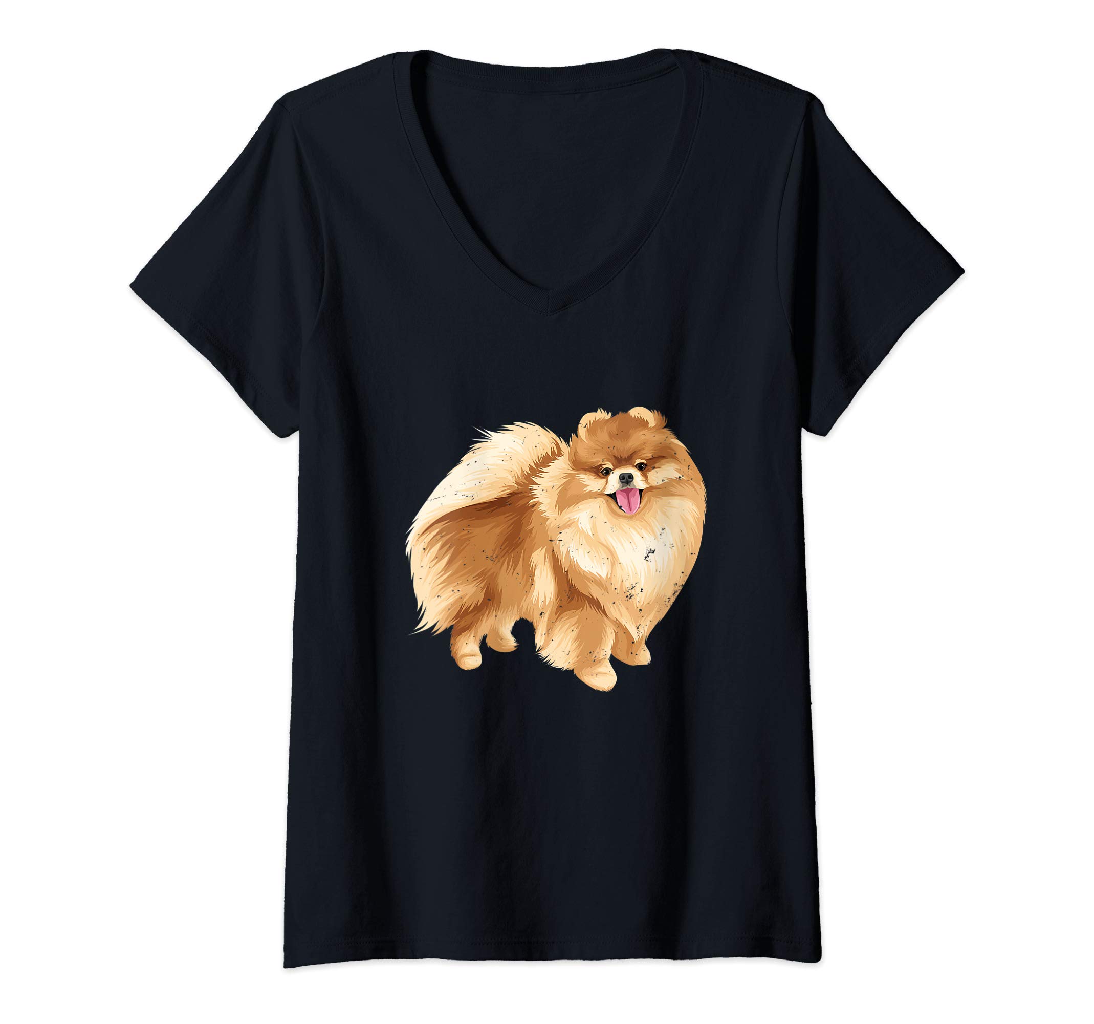 Womens Cute Pomeranian Dog Graphic V-Neck T-Shirt