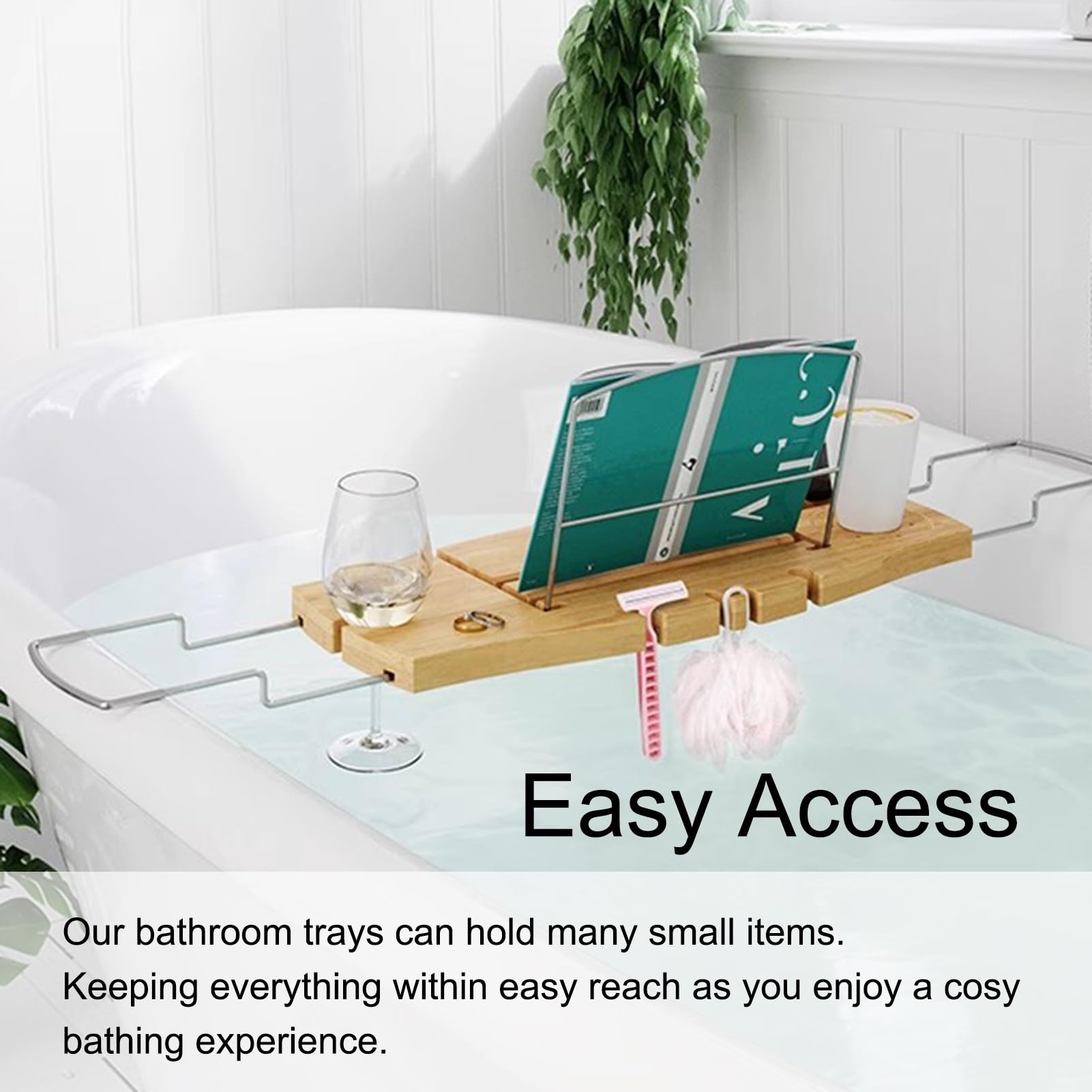 Bandeja de bañoBandeja de baño Bandejas de Madera para bañera con Soporte para Copas de Vino y Libros, Soportes para bandejas Plegables para el baño del Hotel en casa, Soporte de Mesa para b