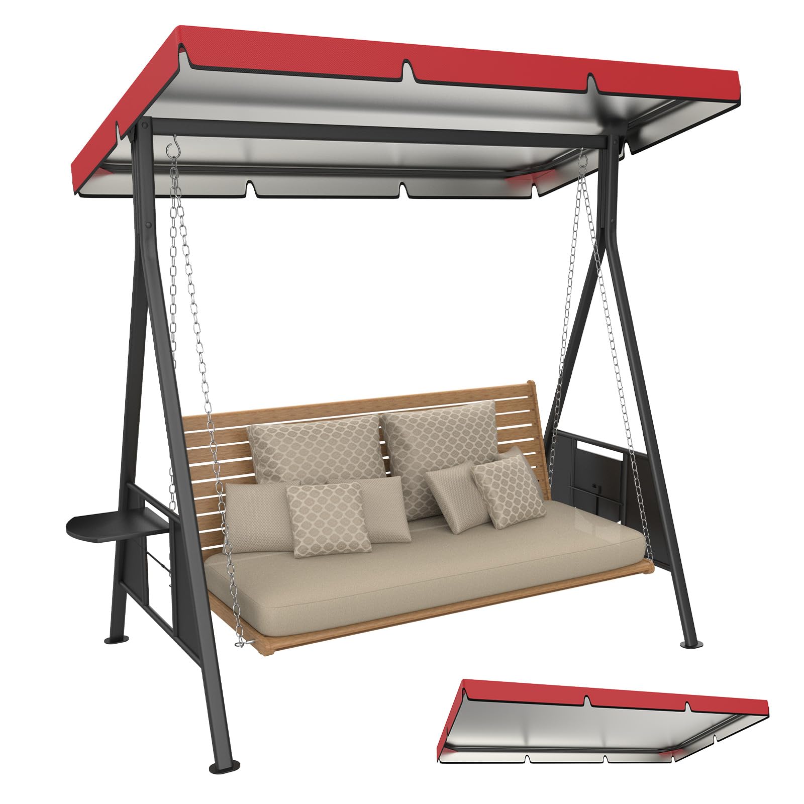 M METERXITY 1-Pack Swing Replacement Canopy, 5.2x3.6x0.5 Inch 600D Thicken Oxford Patio Swings with Canopy Waterproof Fabric for Outdoor Garden/Yard/Park/Porch/Patio [Red]