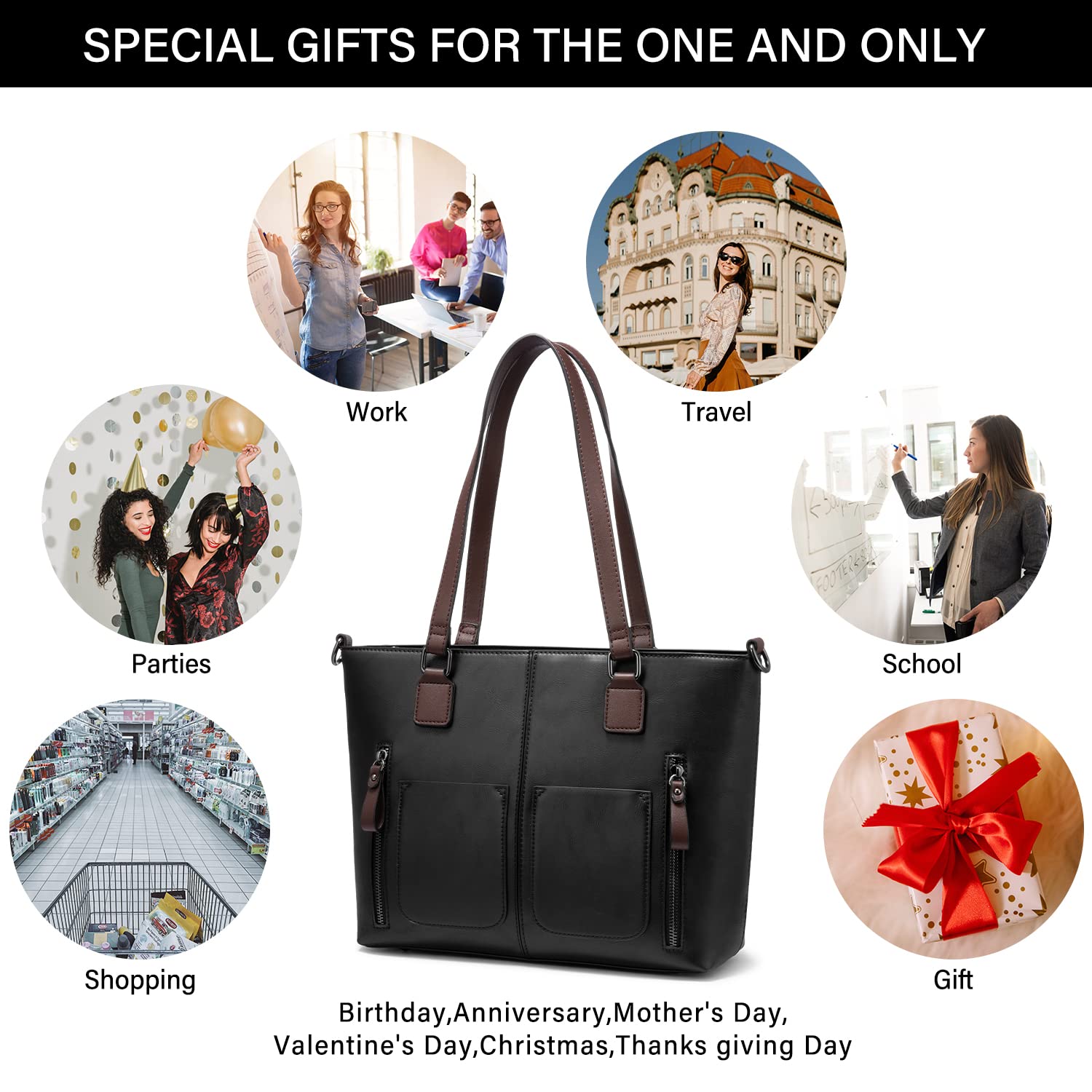 LOVEVOOK Purses Tote Bag for Women, Handbags Large Shoulder Bag, Leather Work Bags with Multi-Pockets, Designer Hobo Satchel: Medium-13.3 inch Black