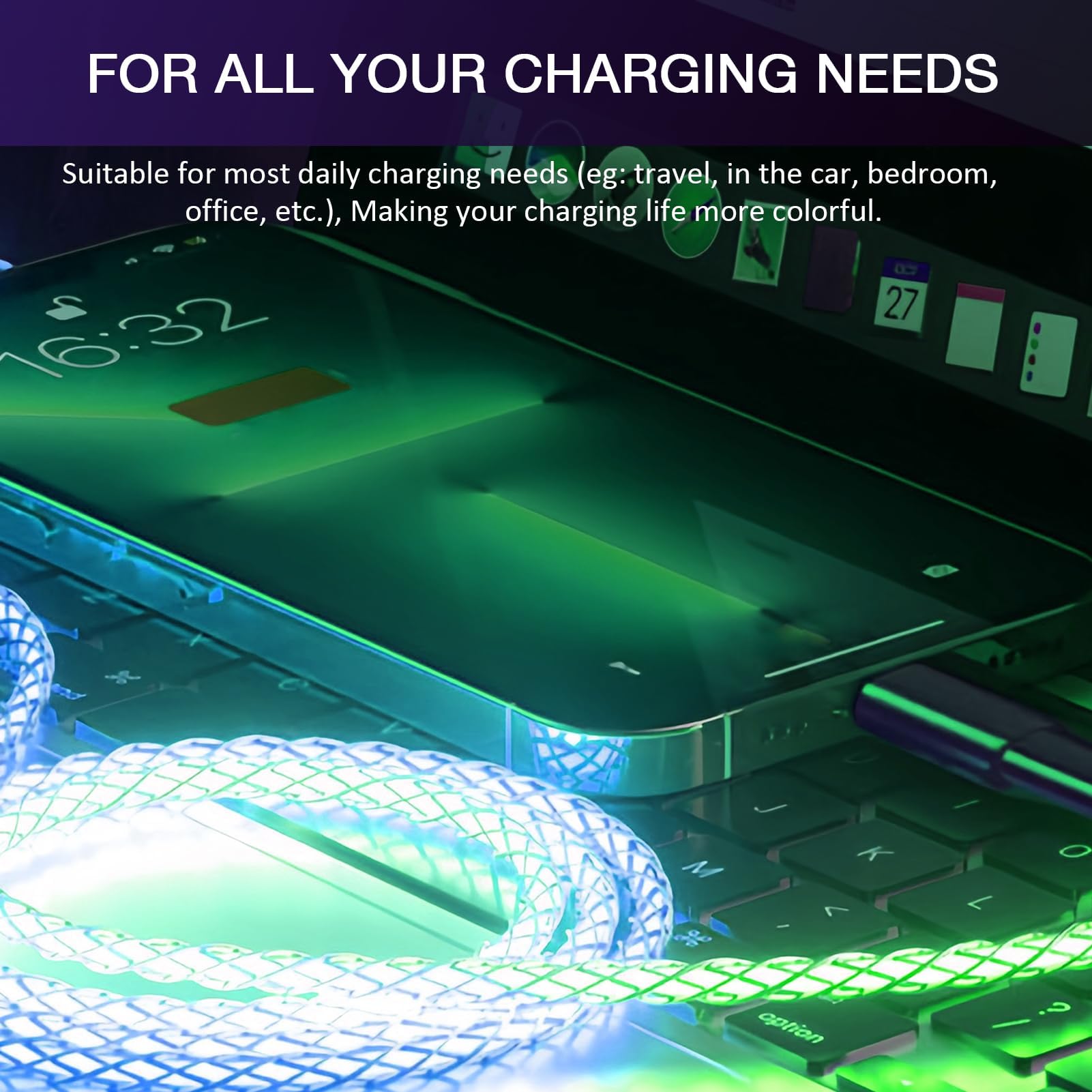 Cavo USB-C A USB-C Luminoso RGB 100 Cm, Ricarica Rapida PD 66W E Trasferimento Dati, Cavo Led Colorato Per Dispositivi Type-C, Morbido TPE