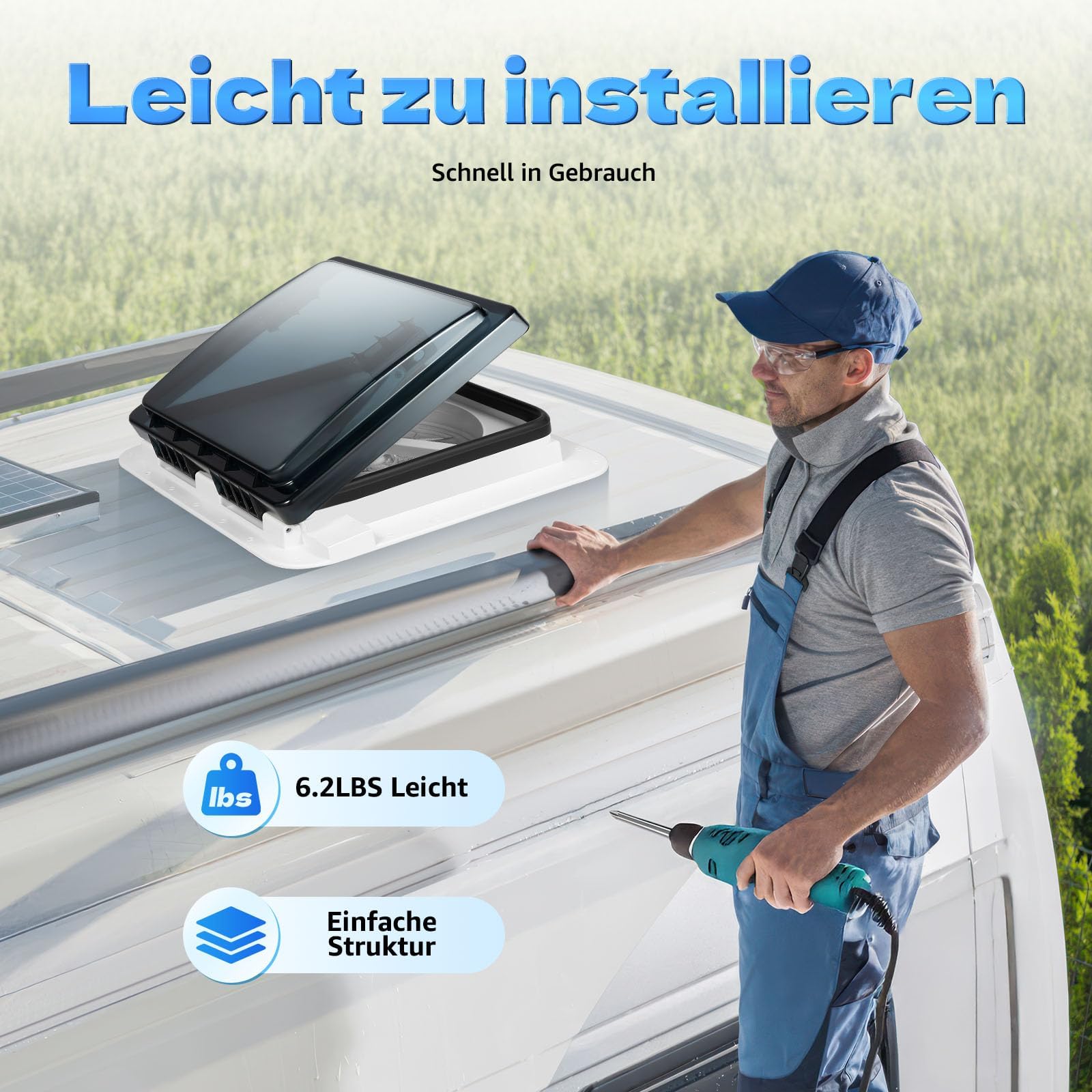 Wohnwagen Wohnmobil Dachfenster Schalldichte Dachluke Leiser Lüfter mit LED Belüftung Dachfenster Ventilator Dachlüfter Umkehrlüfter Geräuscharmer Wohnmobilausstattung mit Insektenschutzgitter