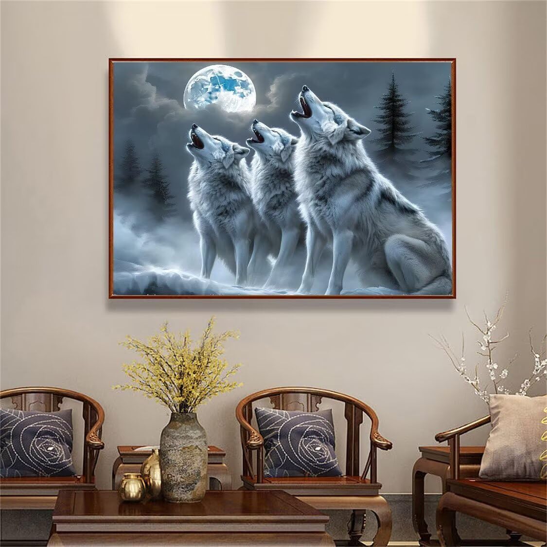 DIY Malarstwo diamentowe 5D, sztuka diamentowa, księżyc, wilk, zestawy dla dorosłych, sztuka ze strasu, haft, artykuły rzemieślnicze, dla dzieci i dorosłych, idealna dekoracja ścienna do domu,