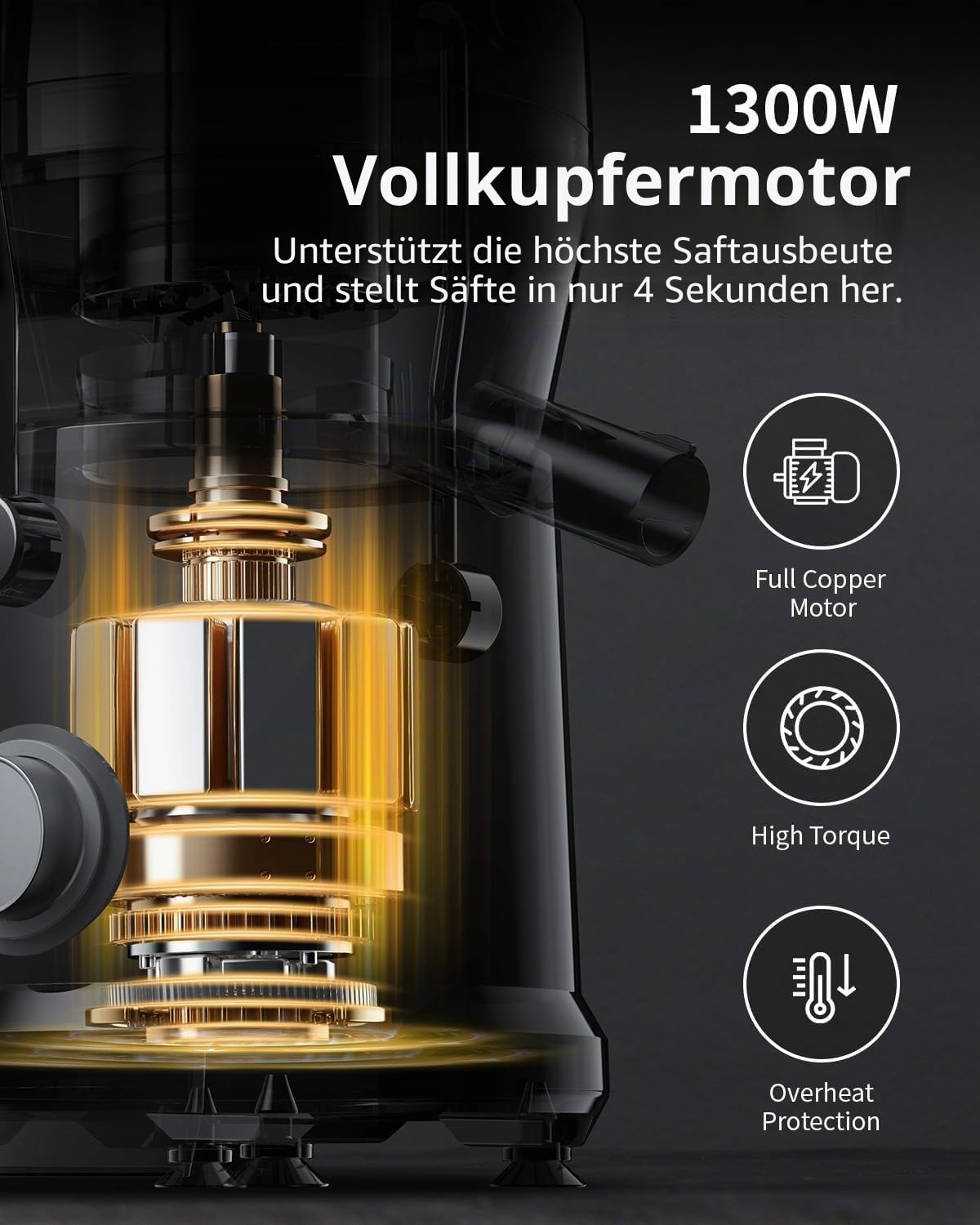 GDOR Entsafter 1300W Entsafter Gemüse und Obst mit Größerem 81mm Einfüllschacht 1250ml Großer Saftkrug Hohe Saftausbeute Juicer Machine 3 Geschwindigkeiten Juicer leicht zu Reinigen Bürste Tropfschutz