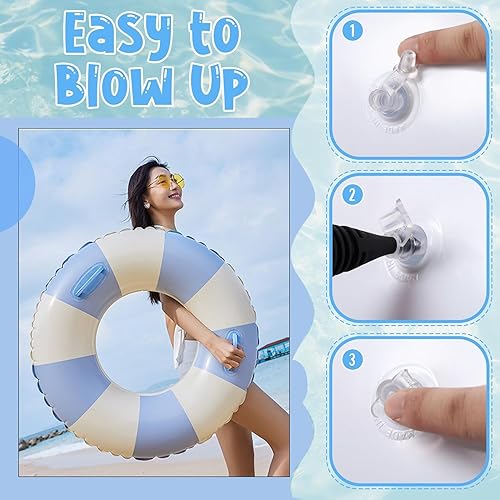 Miniatura 6 de 2 anillos inflables de natación a rayas con asas, flotadores inflables para piscina, diversión acuática, para adultos, niños, flotadores de piscina