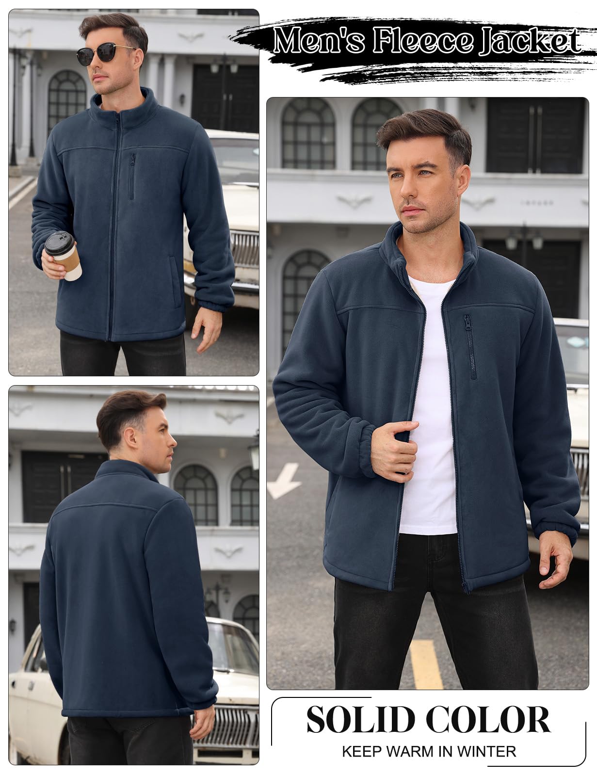 Voqeen Chaqueta de Invierno Forro Polar para Hombre Sudadera Termica con Cremallera Bolsillos sin Capucha Abrigo Cálida Cuello Alto para Senderismo Chaquetas Calefactable Al Aire Libre Trekking