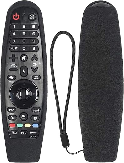 LG Magic Remote AN-MR19BA AN-MR18BA AN-MR600 MR650 AN-MR20GA AKB75855501 Silicone Case Washable Skin Friendly Shockproof Remote Control Anti-Lost with Lanyard (Black)