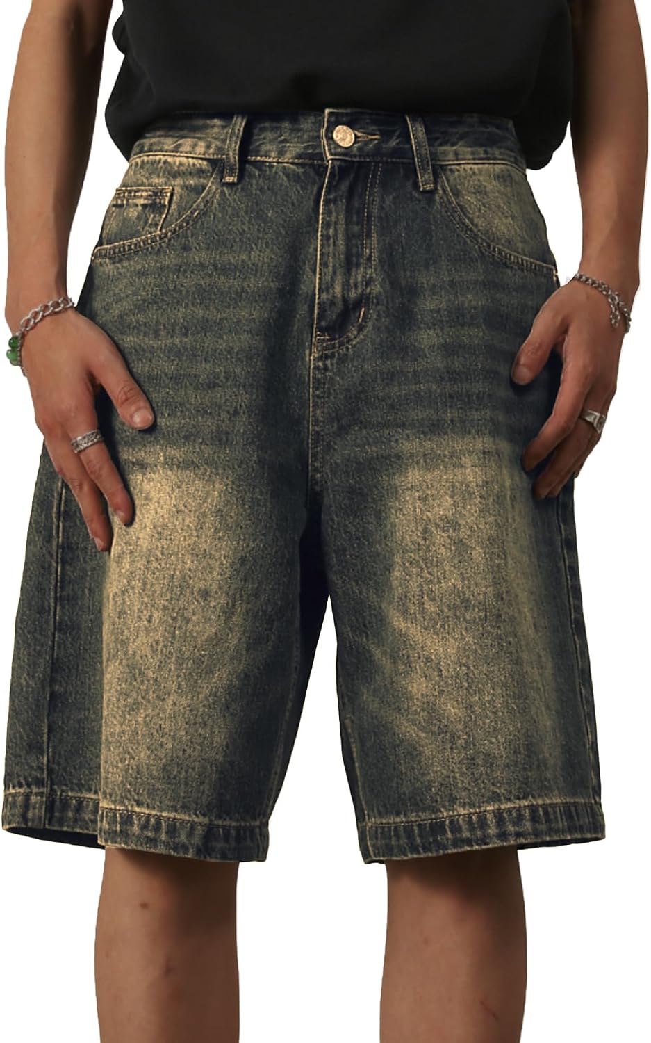 EMMIOL Baggy Jean Shorts Men,y2k Jorts Hip Hop, Mens Denim Shorts Loose Fit Vintage Streetwear Summer