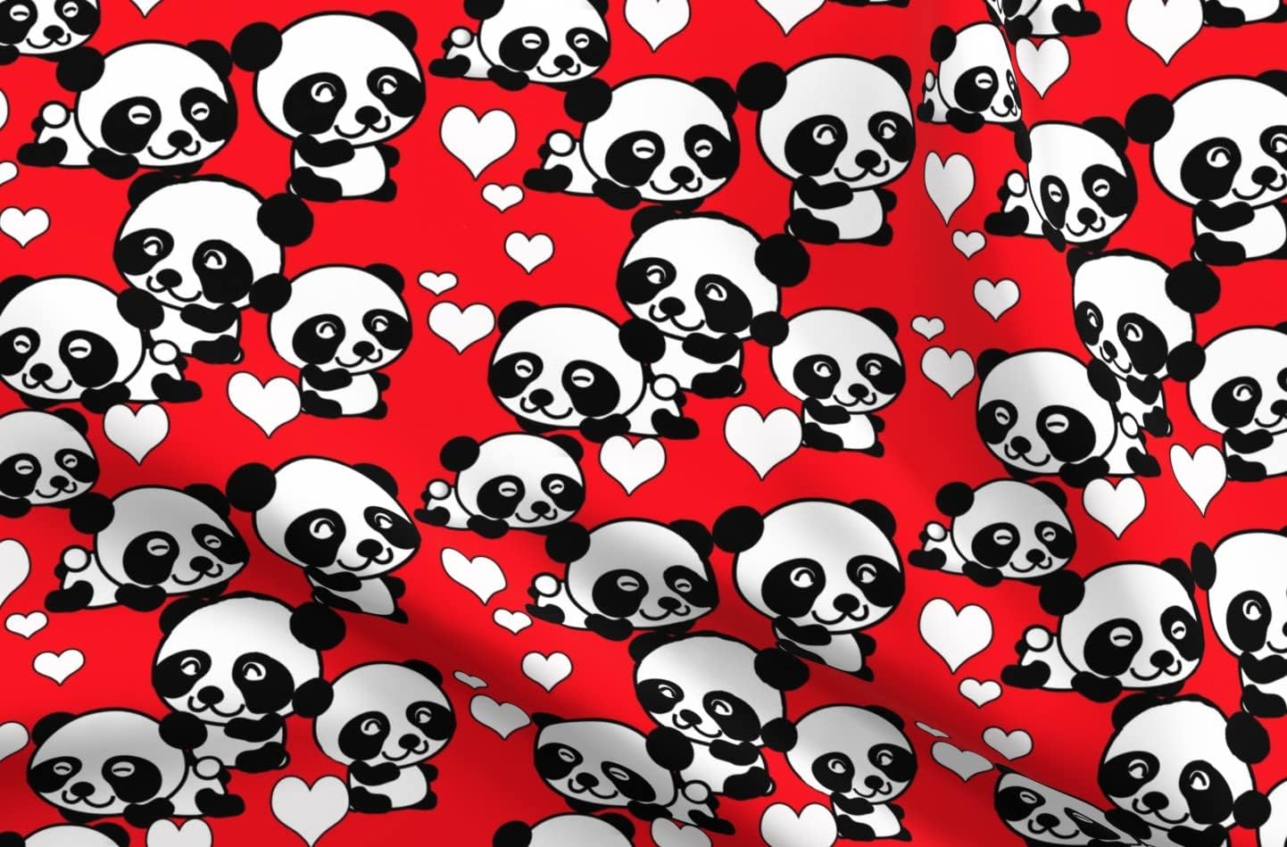 Spoonflower Fabric - Pandas Hearts Panda Bear Black White Red Valentine Printed on Cotton Poplin Fabric by The Yard - Sewing Shirting Quilting Dresses Apparel Crafts