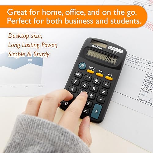 Miniatura 4 de BAZIC - Calculadora de tamaño de bolsillo de 8 dígitos, energía solar y batería de doble potencia, pantalla LCD, mini calculadoras básicas de Negro