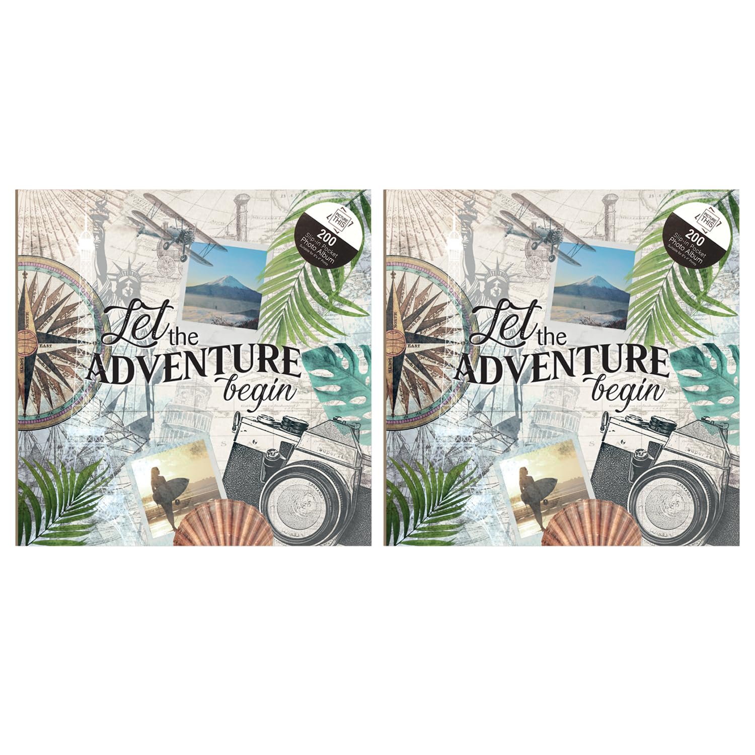 M1SS Set of 2 Photo Album 200 Pockets 6x4” (10x15cm) Slip-In Photo Album with Memo Writing Space – “Let the Adventure Begin” Travel Memory Book Scrapbook Picture Storage for Family, Holidays & Gifts