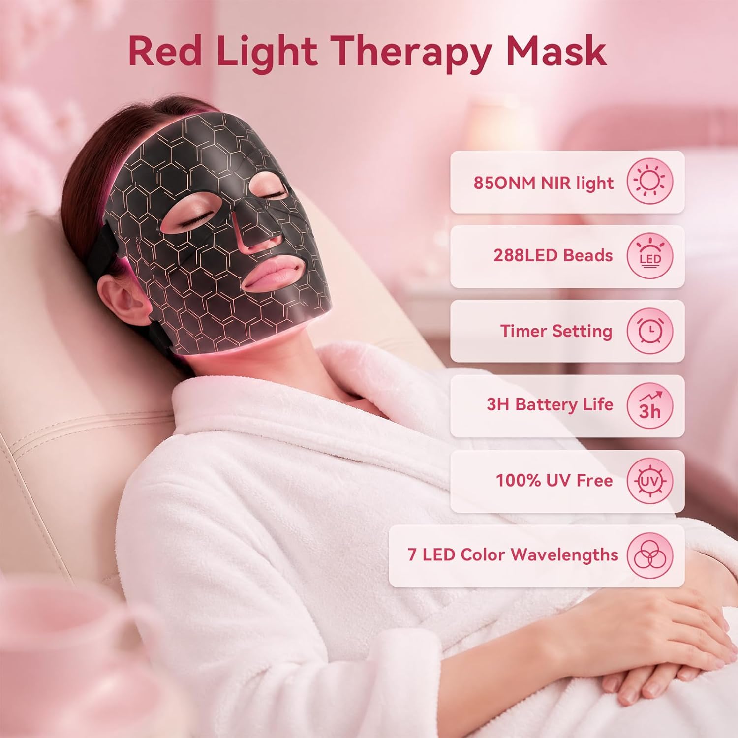 Red Light Therapy Mask for Face - FDA-Cleared Portable LED Mask with 7 Colors & Near-Infrared, Remote & 3 Timers, Comfort Eye Pads for Anti-Aging, Wrinkles, Acne, Cordless for Home Travel