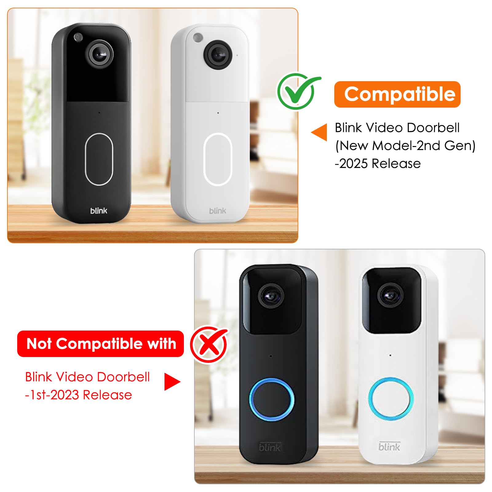 Câble de charge 2 en 1 avec adaptateur et support de sonnette adhésif sans perçage pour sonnette vidéo Blink (2e génération) - Version 2025, transformateur de sonnette avec cordon d'alimentation