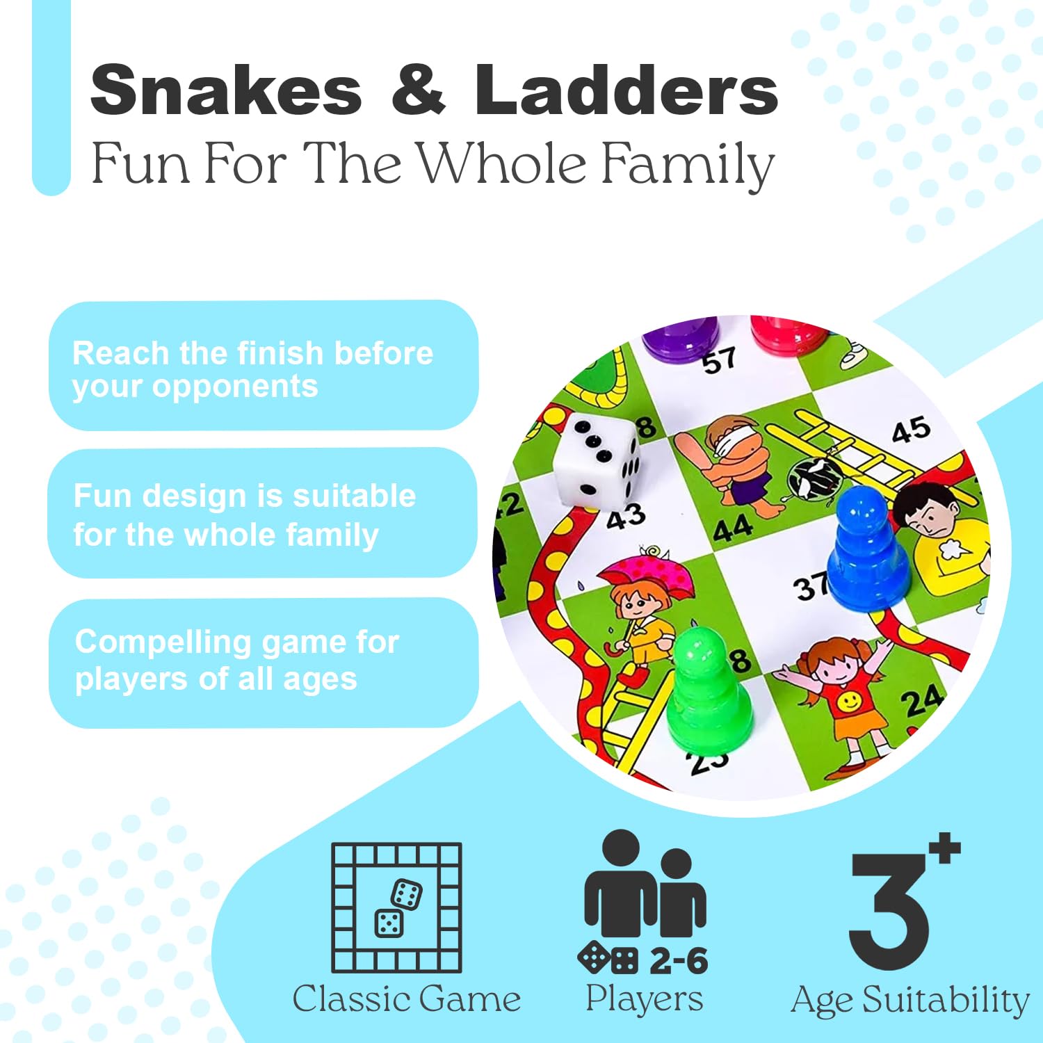 Classic Snakes & Ladders - Game for Children and Adults, Traditional Family Game, Foldable Board, Instructions Included (Snakes & Ladders)