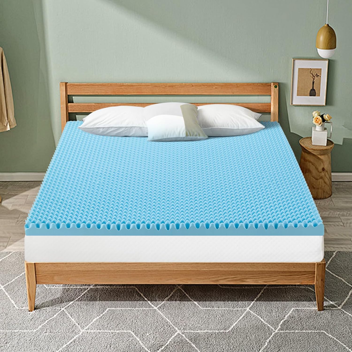 Queen Mattress Topper 2 Inch, Gel Memory Foam Mattress Topper for Breathability and Pressure Relief, Soft Mattress Pads Skin Friendly, CertiPUR-US Certified, Blue