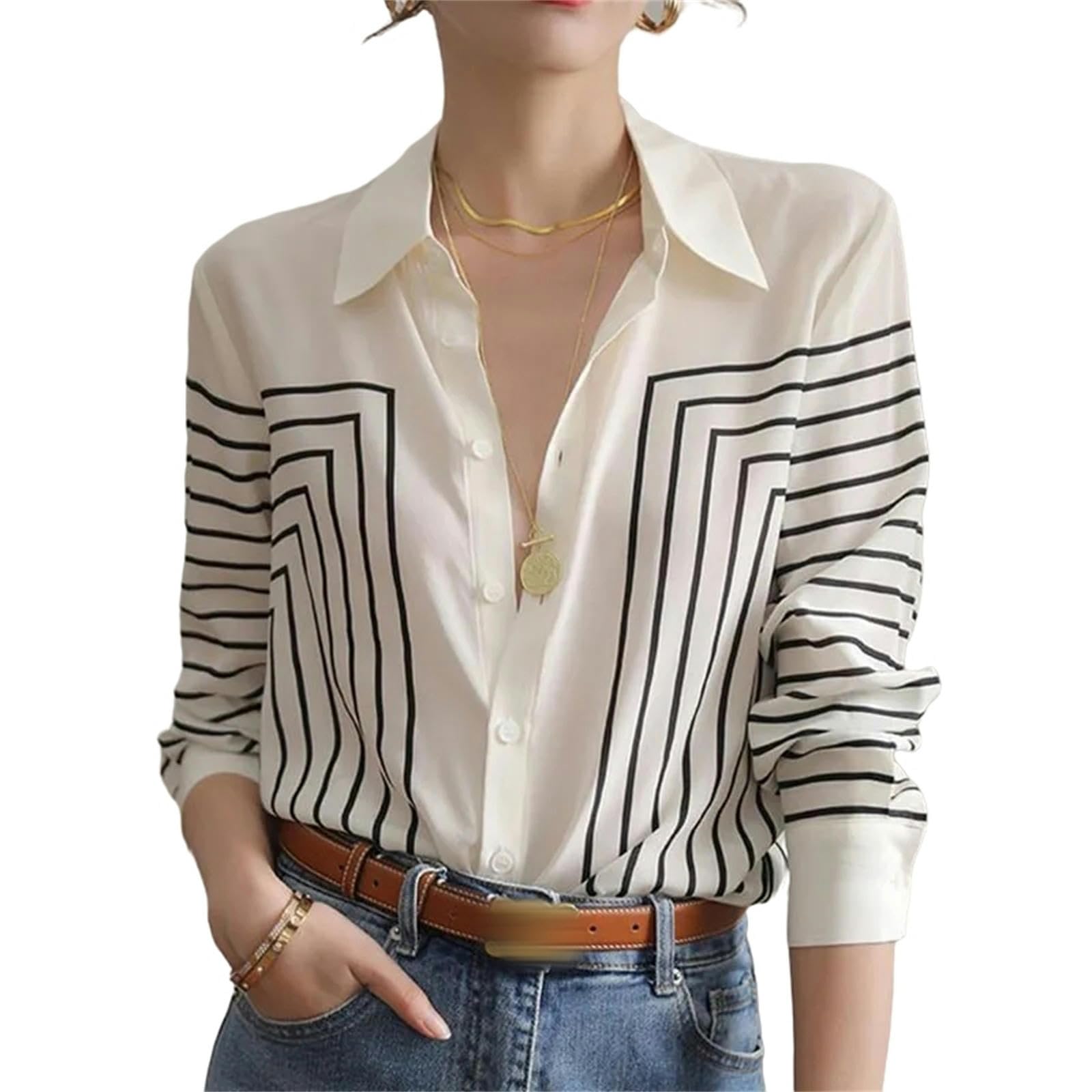 Camicia Abbottini con Abbottini A Strisce Sciolte di Abbigliamento da Donna Top Casual Match Office Lady Blouse