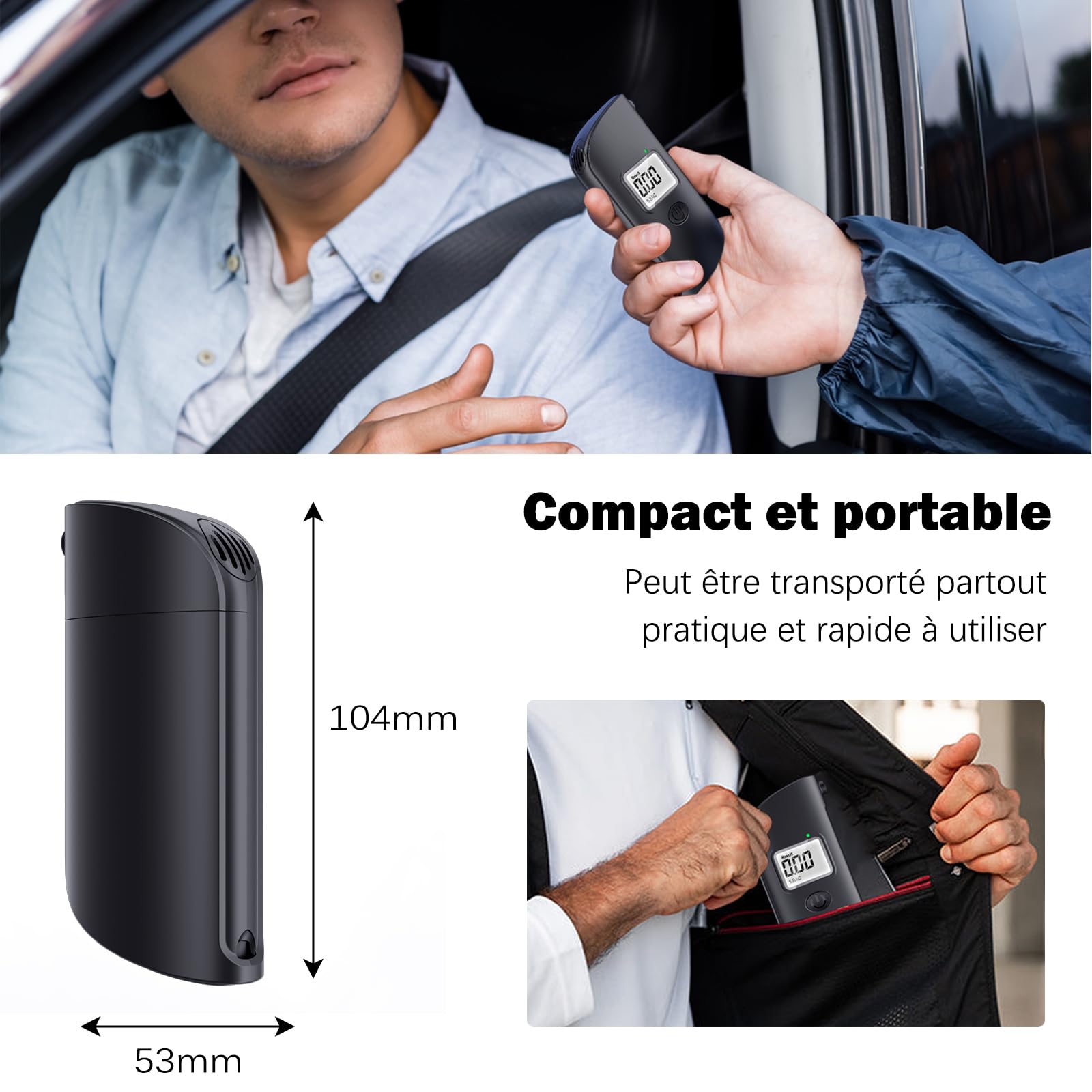 Éthylotest Portable, Léger / Éthylomètre écran LCD Alcootest