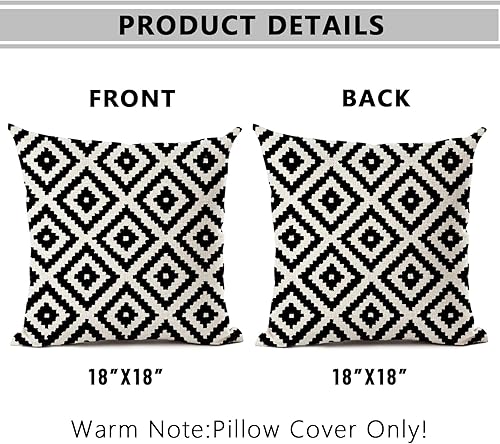 Miniatura 2 de 2 fundas de almohada de 18 x 18 pulgadas con patrón geométrico blanco y negro, funda de almohada con patrón retro para decoración del hogar, funda