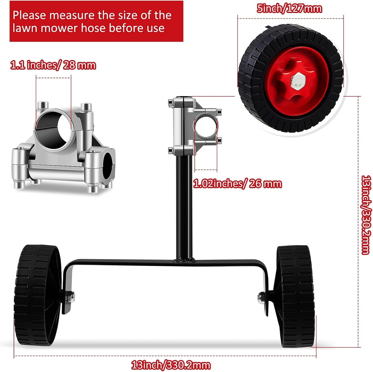 Roues de Support Ajustables pour Débroussailleuse à Fil, Pivot 180° et Contrôle Hauteur, Design Ergonomique Anti-Fatigue Bras, en PP et Métal, Plusieurs Tailles pour Arbres Droit