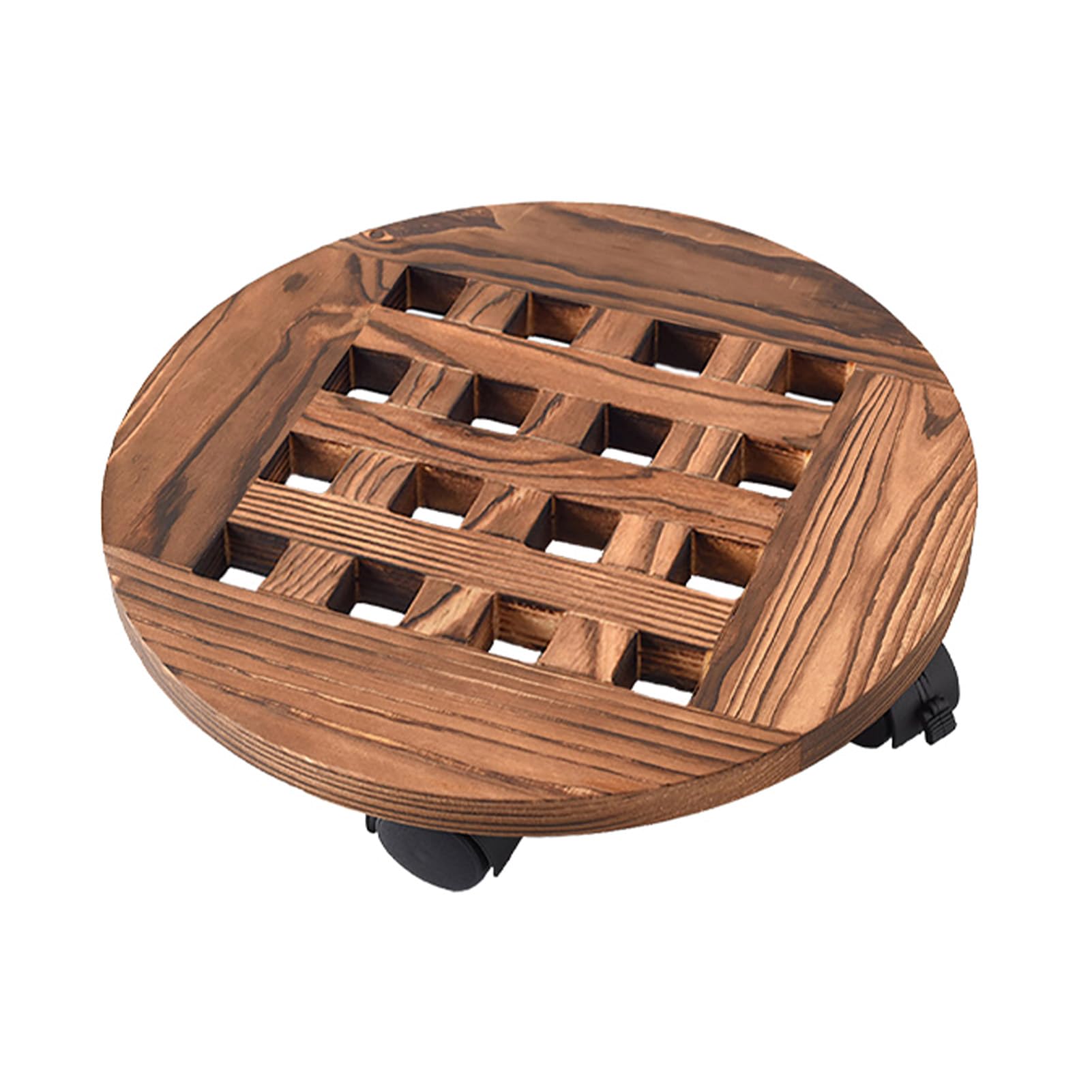 Pcscevcr Plant Caddy with Lockable Wheels, 25cm/10inch Rolling Wooden Potted Plant Stand With Wheels, Garden Plant Pot Tray Trolley, for Garden Patio Balcony