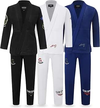 GR1PS BJJ GI IBJJF Kimono Primero Aviator Limited Edition 100% Pearl Weave Jiu Jitsu Gi Pour Homme Et Femme, Noir/blanc