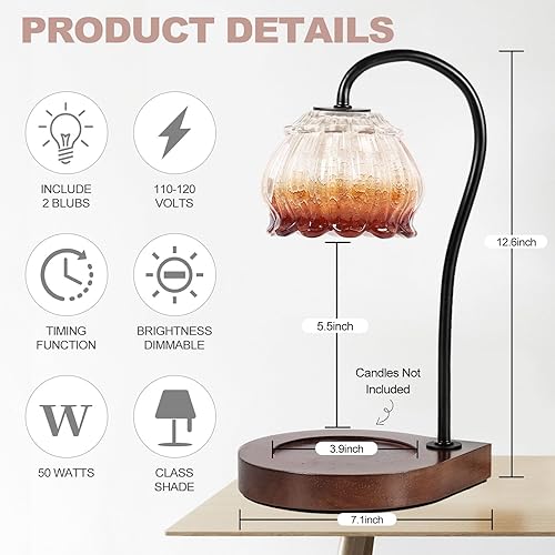 Miniatura 8 de CABRHEART Lámpara calentadora de velas con temporizador, calentador eléctrico regulable de velas, frasco pequeño y grande, portavelas con fragancia