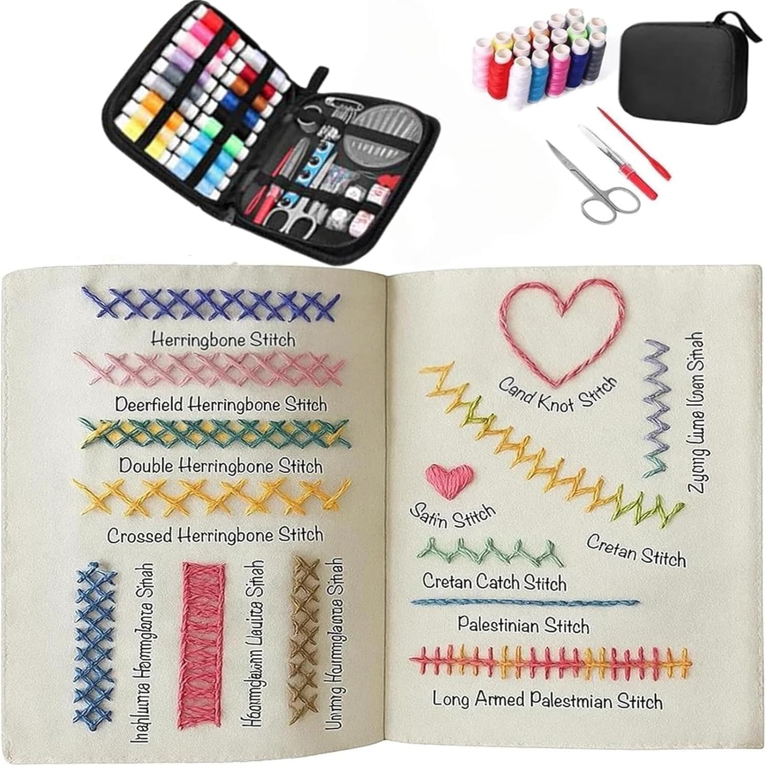 2026 New Upgraded Embroidery Stitch Book Kit,86 PCS Beginner Embroidery Kit, 106 Patterns with Tools & Tutorials, Portable All-in-One Hand Embroidery Book for Adults & DIY Craft Lovers(2 Set)