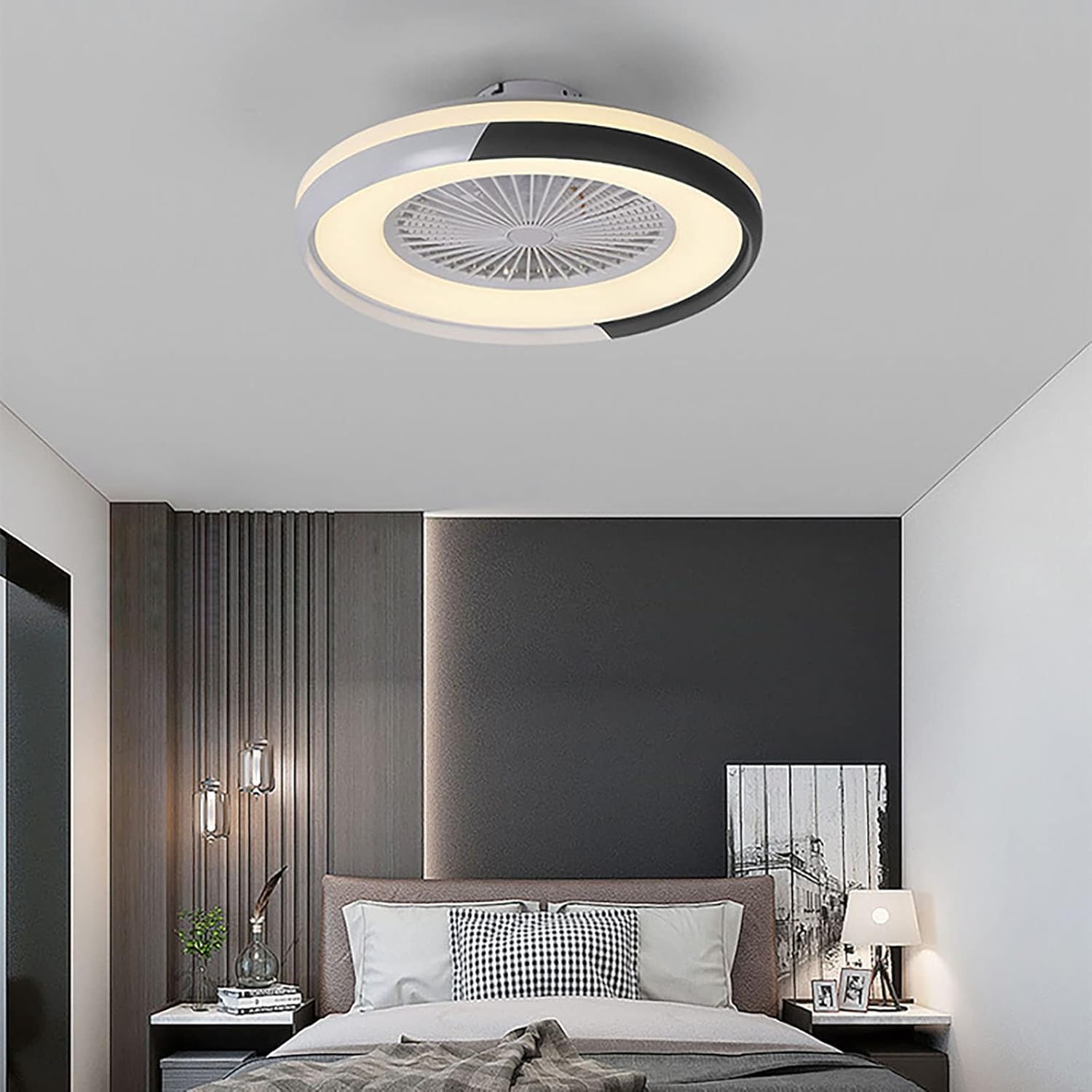 YUEGOO Ceiling Fans with Lamps,Ceiling Fan with Light Kids Reversible 3 Colors Dimmable Silent Remote Control Fan Ceiling Lights with Timer Indoor Bedroom Dining Room Lounge Fan with Ceiling Light/Bla