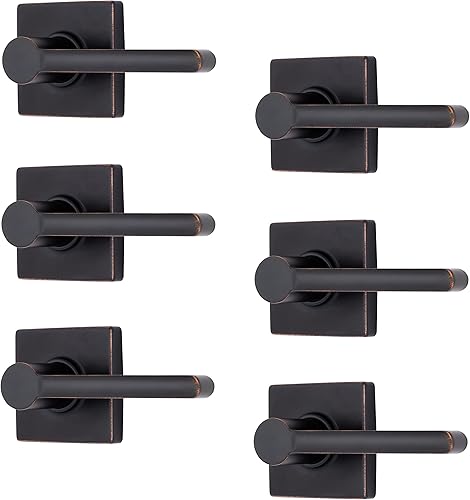 BRINKS Paquete de 6 manijas de puerta rectas de paso interior contemporáneo de bronce toscano - Manija de puerta recta sin llave con acabado de