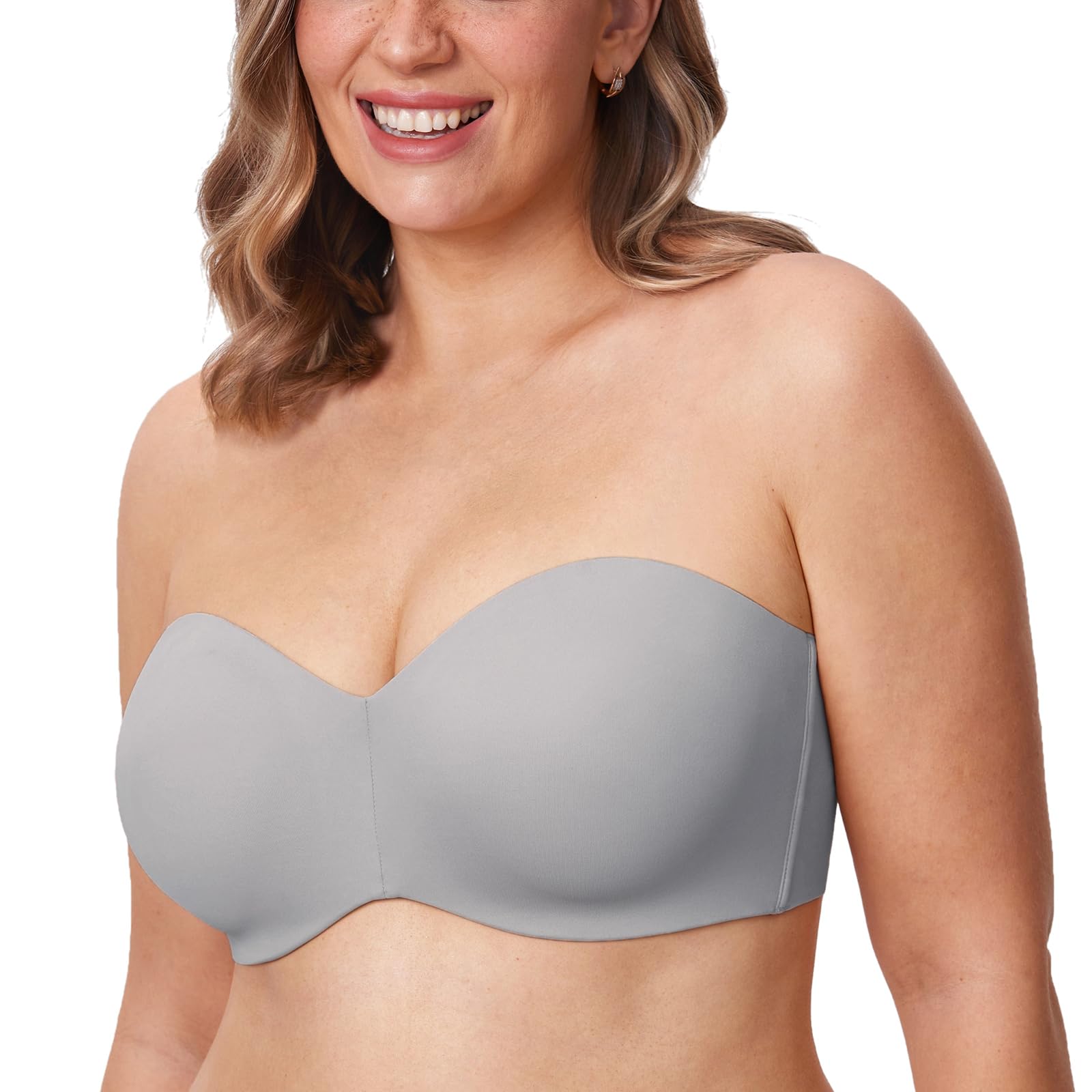 DELIMIRA Women's Strapless Bras Underwire Support Non Padded Plus Size Minimiser Bra Quantum Grey 42D
