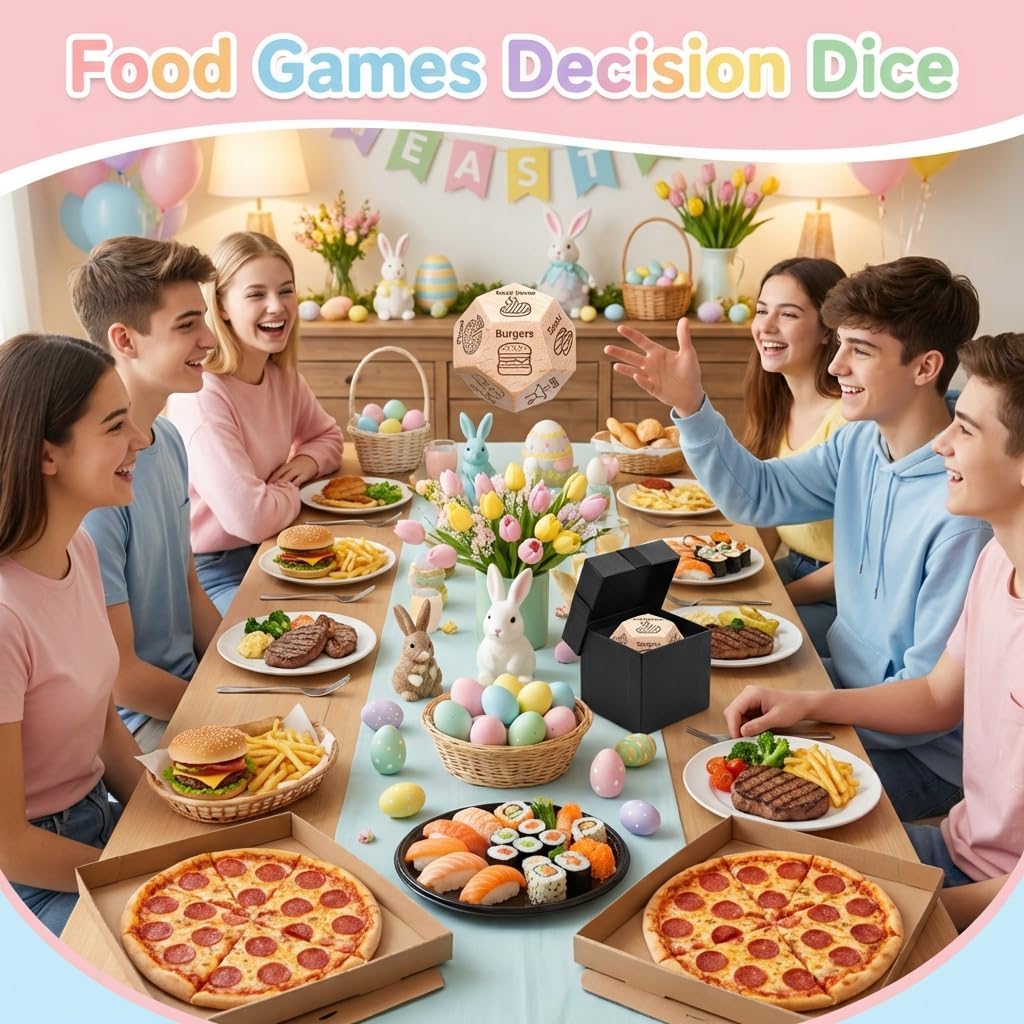 Food Decision Dice Date Night Gifts for Couples, Anniversary Birthday Gifts for Him Her, Easter Basket Stuffers for Adults Teens, Funny Dinner Decider Game for Men Women(Food)