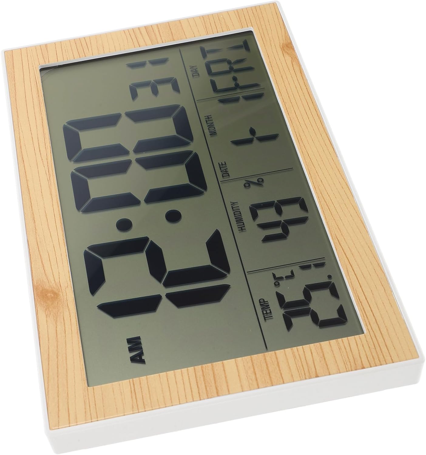 Digital Wall Hanging Alarm Clock Large Wood Grain Screen Multifunction Electronic Calendar Thermometer Silent Clock for Home Office
