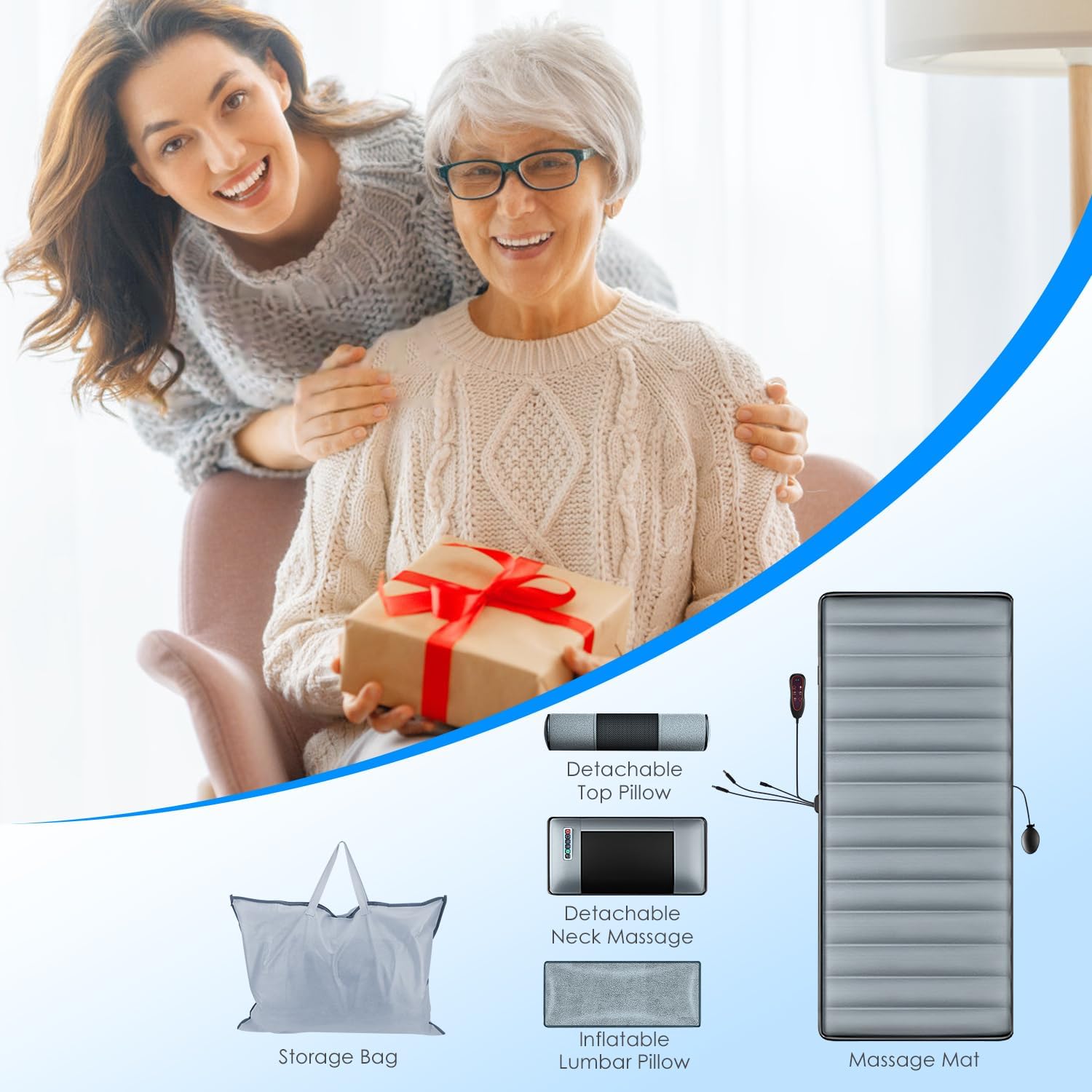 Full Body Massage Mat with Heat & Neck Lumbar Massager Pillow,Multifunctional Back Heated Mattress Pad with 10 Vibration Motors, 3 Heating Pads & 9 Massage Modes, for Neck Back Leg Pain Relief