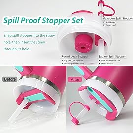Stanley Cup Accessories Set Including 6 Pcs Silicone Spill Proof Stopper, 2 Pcs Straw Cover Cap for 9-10 mm Straws, 1 Pcs Silicone Boot for Stanley Cup 40oz & 30oz Tumbler (Passion Pink)