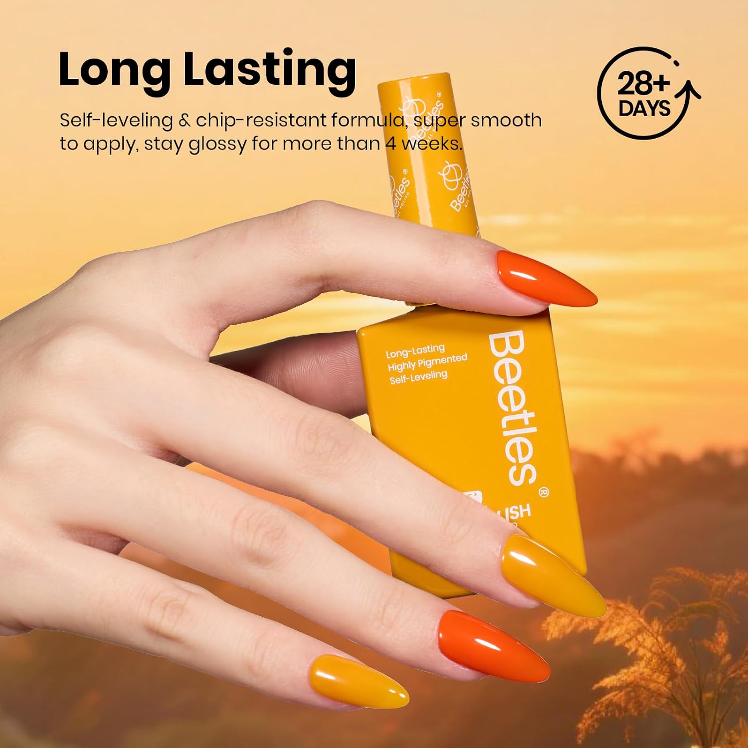 Beetles Hema-Free Gel Polish Set – 6PCS 15ml Full Size Golden Hour Summer Gel Nail Polish Set, Burgundy Orange Dark Red Green Color Matching Bottles Soak Off UV LED DIY Home Salon Gift for Women