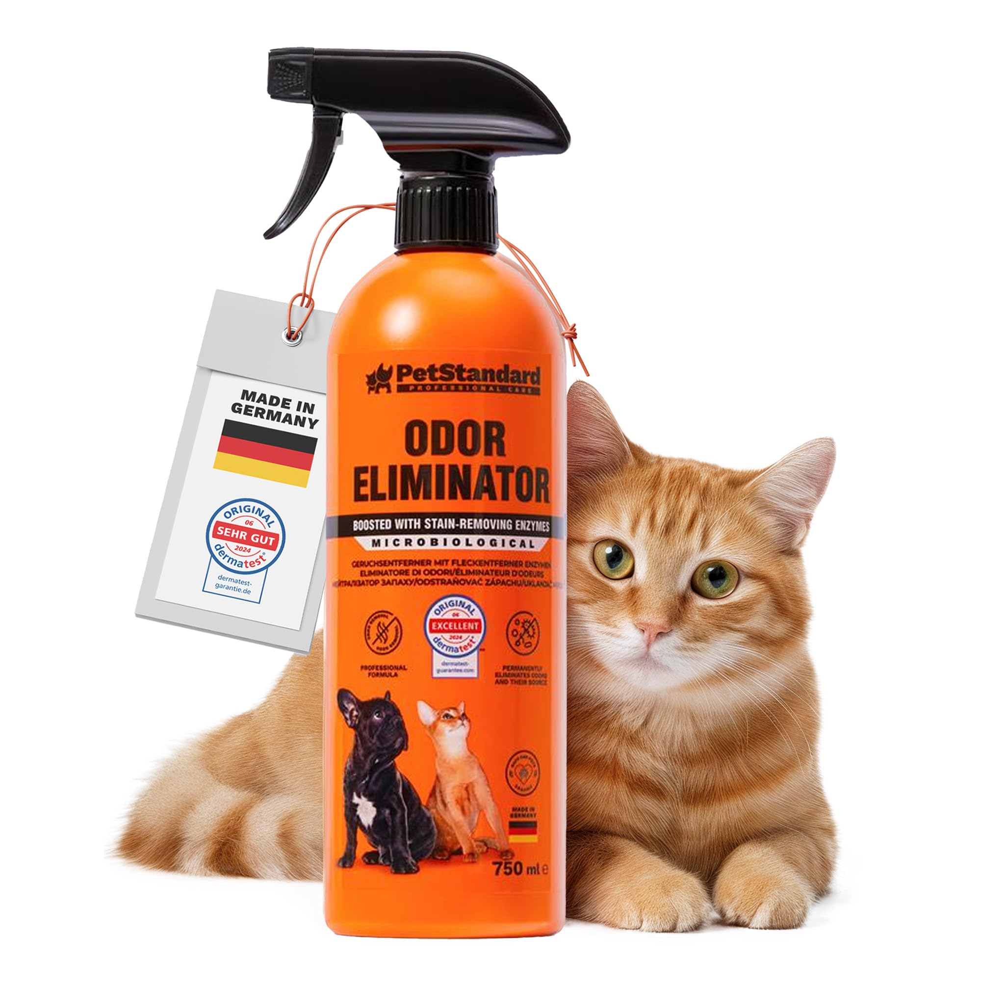 PetStandard Enzyme Cleaner - Strong Odour Neutraliser & Stain Remover for Dog & Cat Urine, Faeces, Vomit - Safe for Pets & Nature - Made in Germany - 750 ml